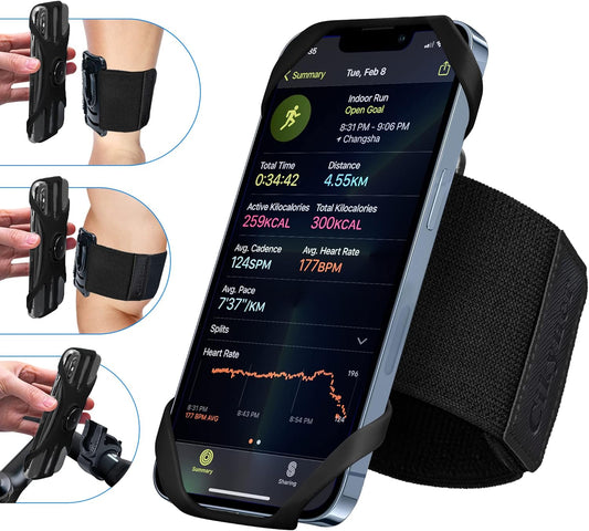 Cikyner Running Armband, 3 in 1 Running Phone Holder Sports Armband Bicycle Phone Holder 360° Rotatable & Detachable Running Phone Armband for 4.5-7'' iPhone Huawei for Gym Running Hiking