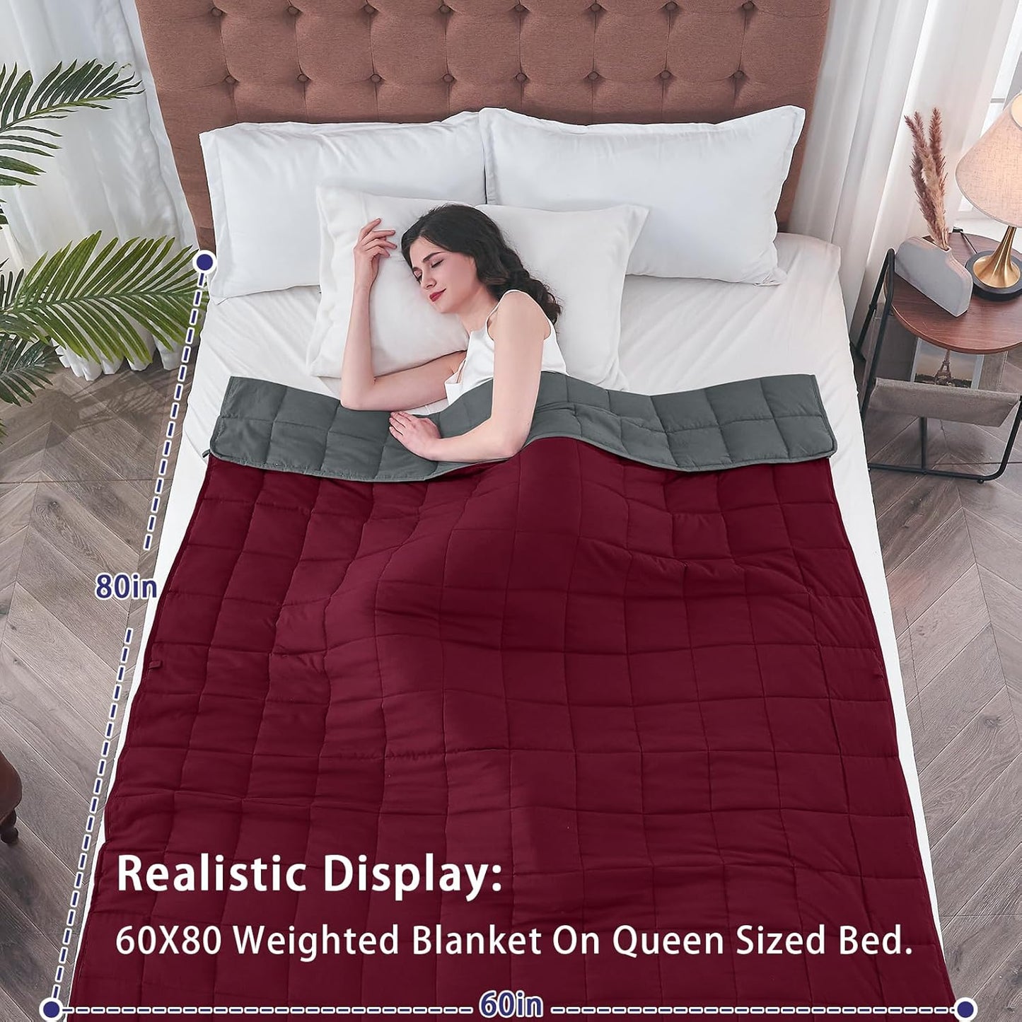 yescool Weighted Blanket for Adults (25 lbs, 60" x 80", Red Grey) Cooling Heavy Blanket for Sleeping Perfect for 240-260 lbs, Queen Size Breathable Blanket with Premium Glass Bead, Machine Washable