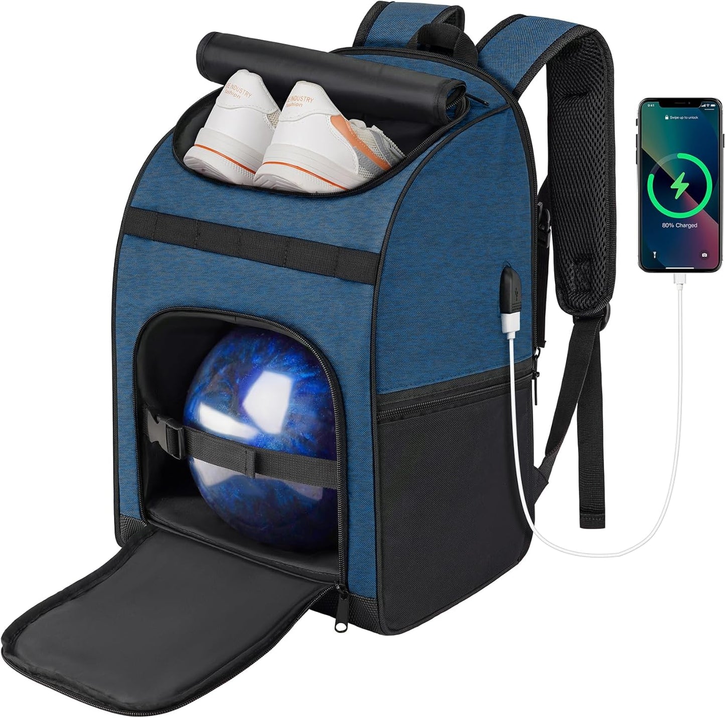 Single Bowling Ball Bag Backpack with Shoe Bag Up to Size 16, Accessories Gifts for Bowling Lovers,Bowling Bag with Padded Ball Holder