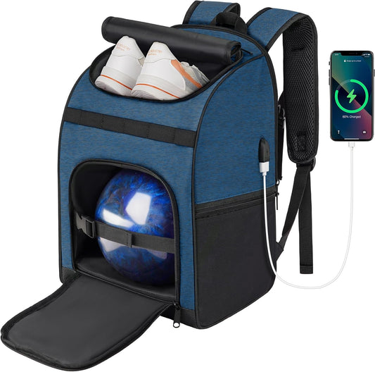 Single Bowling Ball Bag Backpack with Shoe Bag Up to Size 16, Accessories Gifts for Bowling Lovers,Bowling Bag with Padded Ball Holder