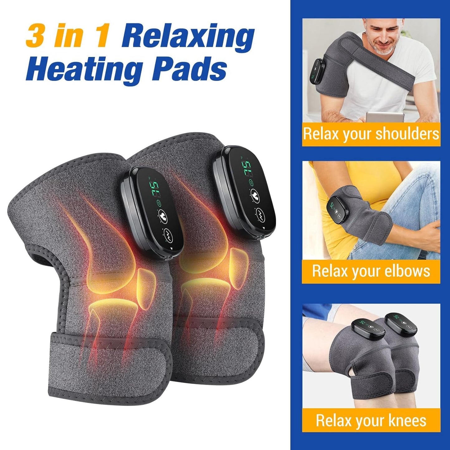 NORTHERN BROTHERS Cordless Knee Massager for Pain Relief, Knee Heating Pad with 3 Heat 3 Vibration, Adjustable Heated Knee Brace for Knee Shoulder Elbow, Gifts for Men Women