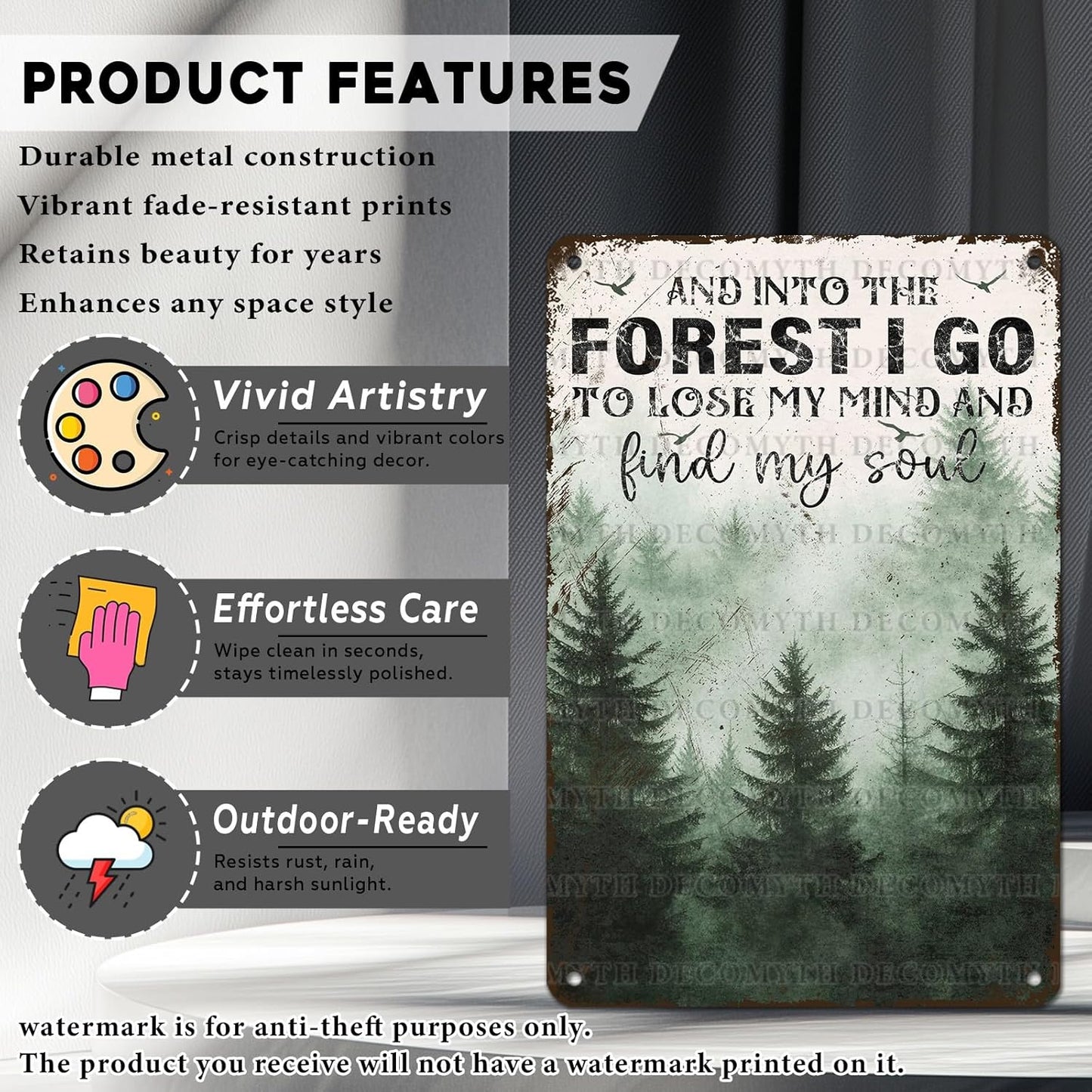 Vintage Sign And Into The Forest I Go to Lose My Mind and Find My Soul Hiking Girl Retro Metal Tin Sign for Home Coffee Wall Decor 12 * 8inch