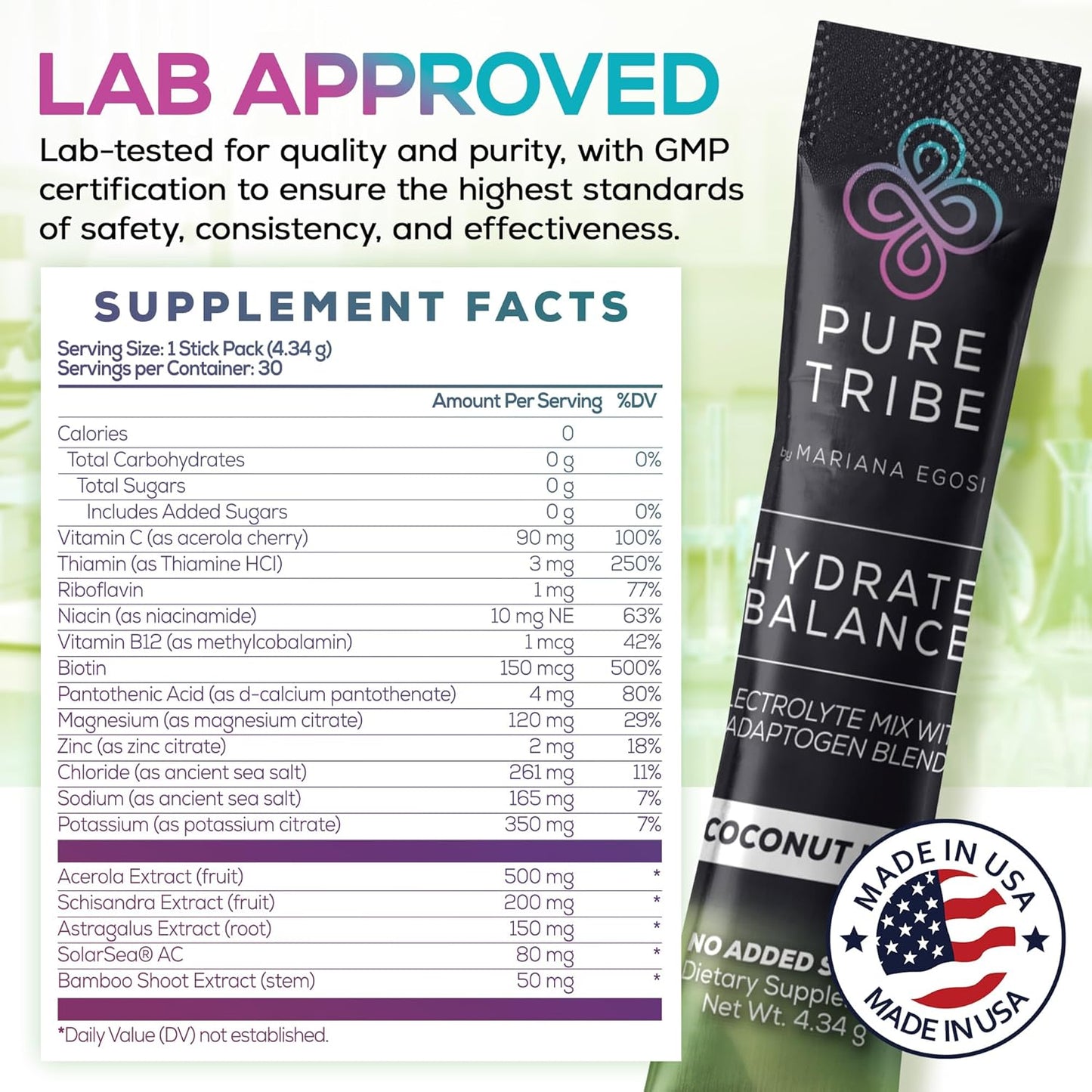 Electrolytes Powder Packets - Sugar Free Hydration Powder Drink Mix Loaded with 6 B Vitamins & Minerals - Energy Drink for Muscle and Mood Support - Coconut Lime Flavor Adrenal Cocktail - 30 Servings