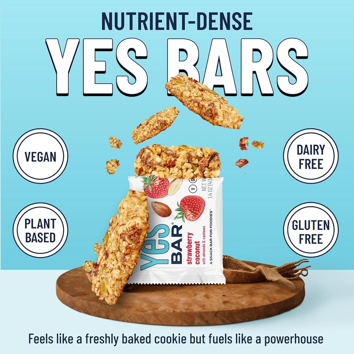The YES Bar – Strawberry Coconut – Plant Based Protein, Decadent Snack Bar – Vegan, Paleo, Gluten Free, Dairy Free, Low Sugar, Healthy Snack, Breakfast, Low Carb, Keto Friendly (Pack of 6)