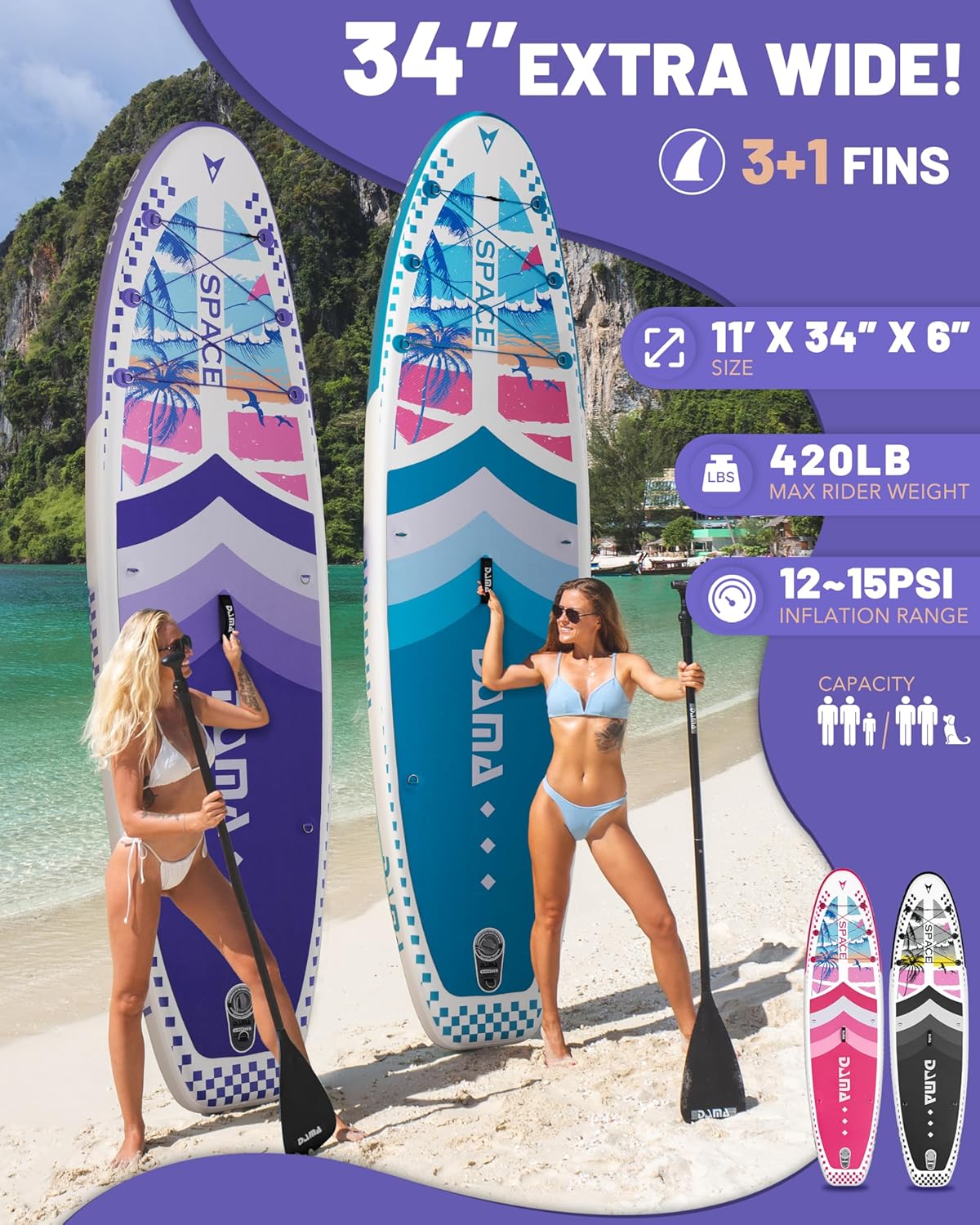 DAMA 11'*34"*6" Inflatable Paddle Board, Paddle Boards for Adults,Sup,Lightweight and Durable, Easy to Inflate, Versatile in Style, Fully Functional, Equipped w/High Grade Accessories.