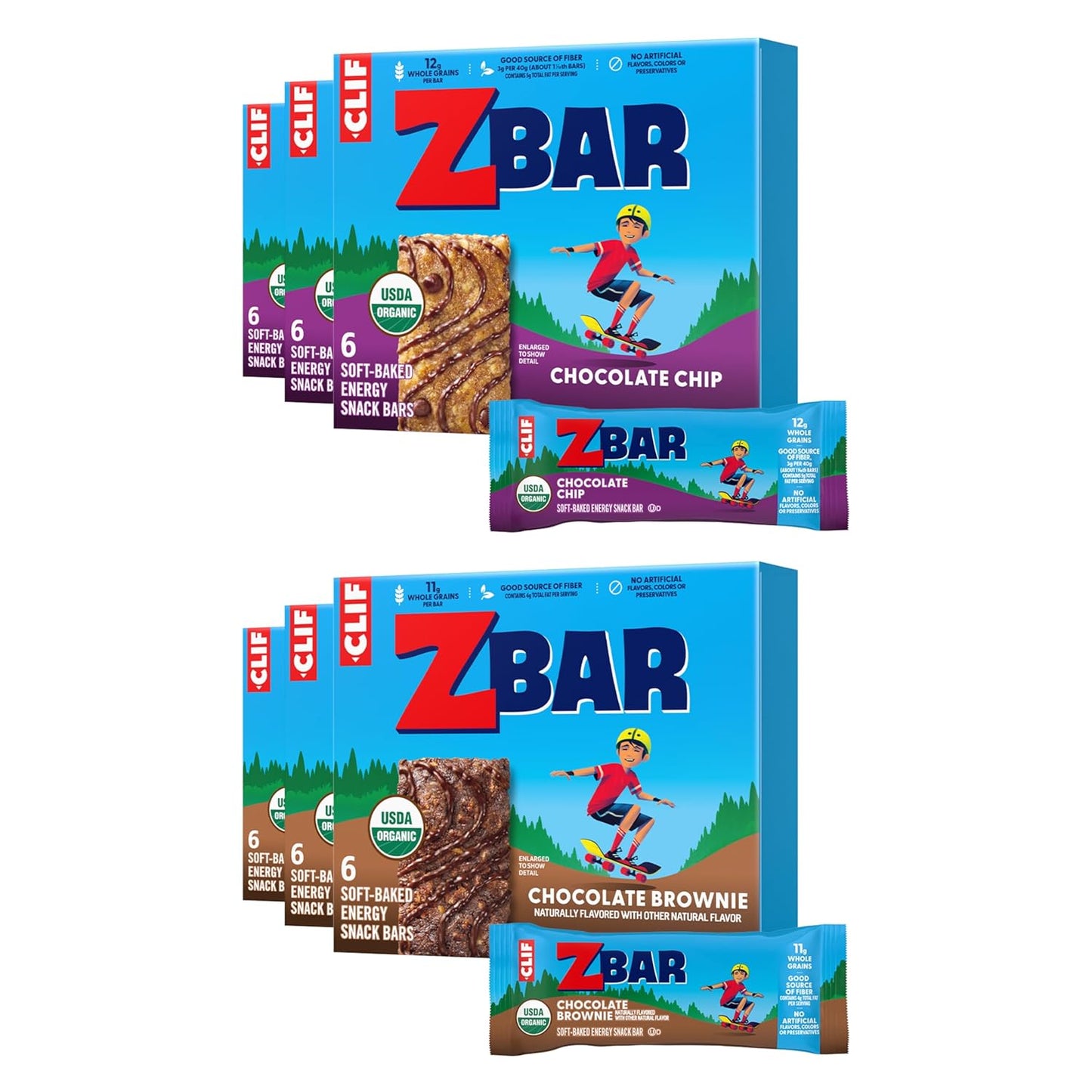Zbar - Chocolate Chip and Chocolate Brownie - Variety Pack - Soft Baked Whole Grain Snack Bars - USDA Organic - Non-GMO - Plant-Based - 1.27 oz. (36 Count)