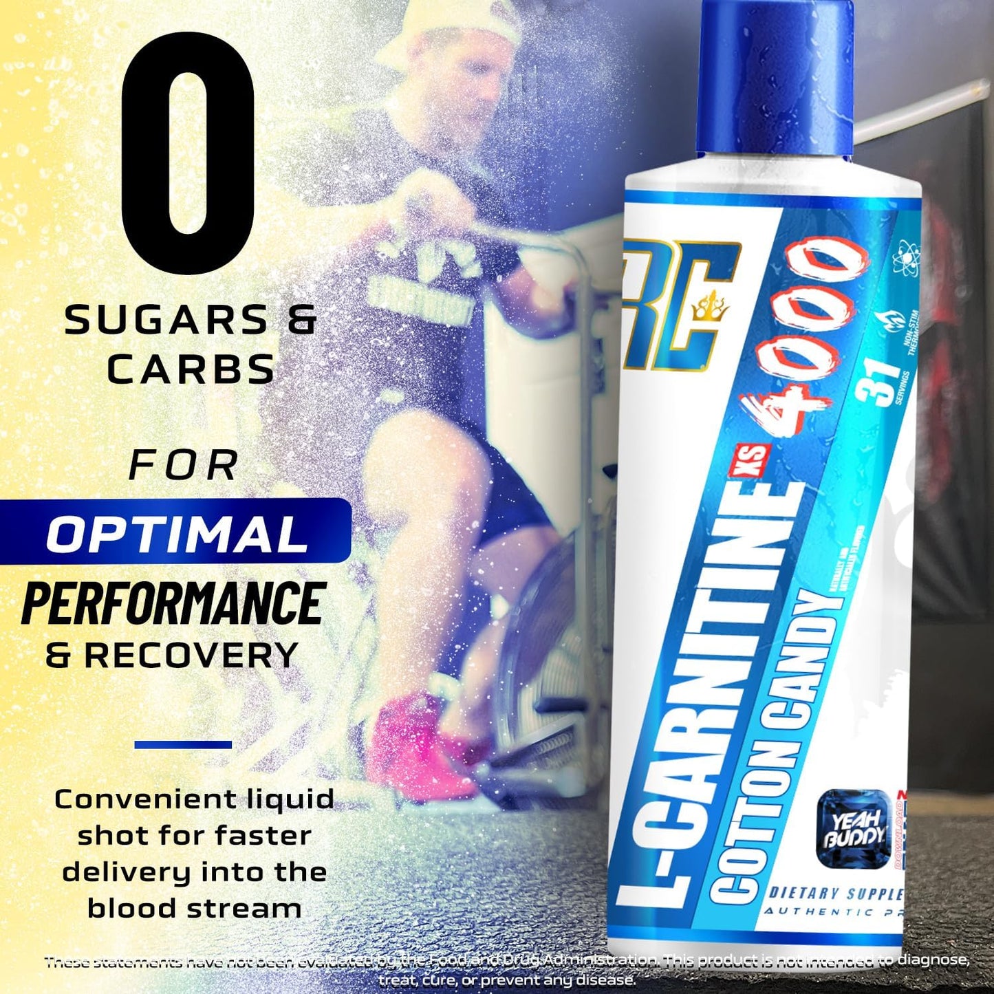Ronnie Coleman Signature Series L Carnitine XS 4000 Liquid, Stimulant Free, Sugar Free, Zero Carbs, Lean Muscle Strength Support for Men & Women, 16 Oz (16 oz, Cotton Candy (4000))