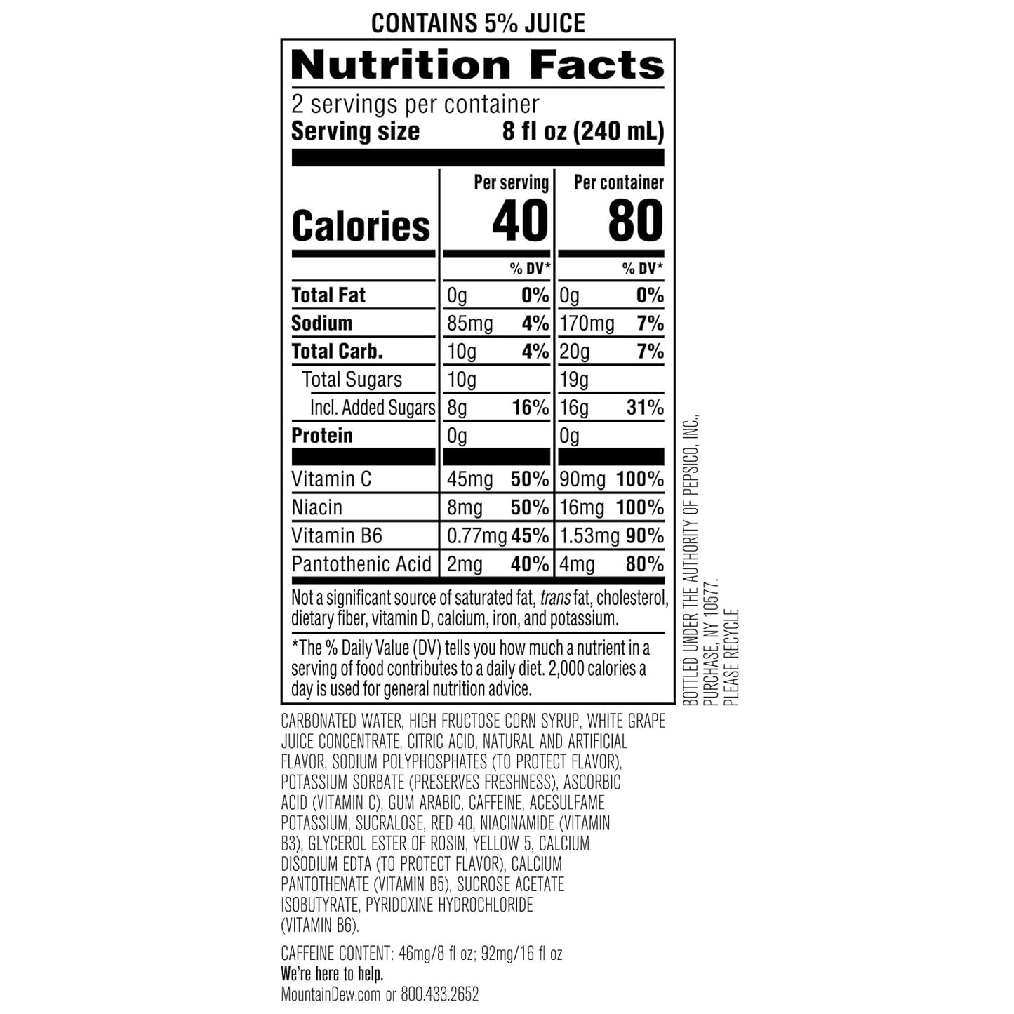 Mountain Dew Kickstart, Fruit Punch, 92mg Caffeine, Vitamins B & C, 80 Calories, 5% Juice, 16 fl oz (12 Count)