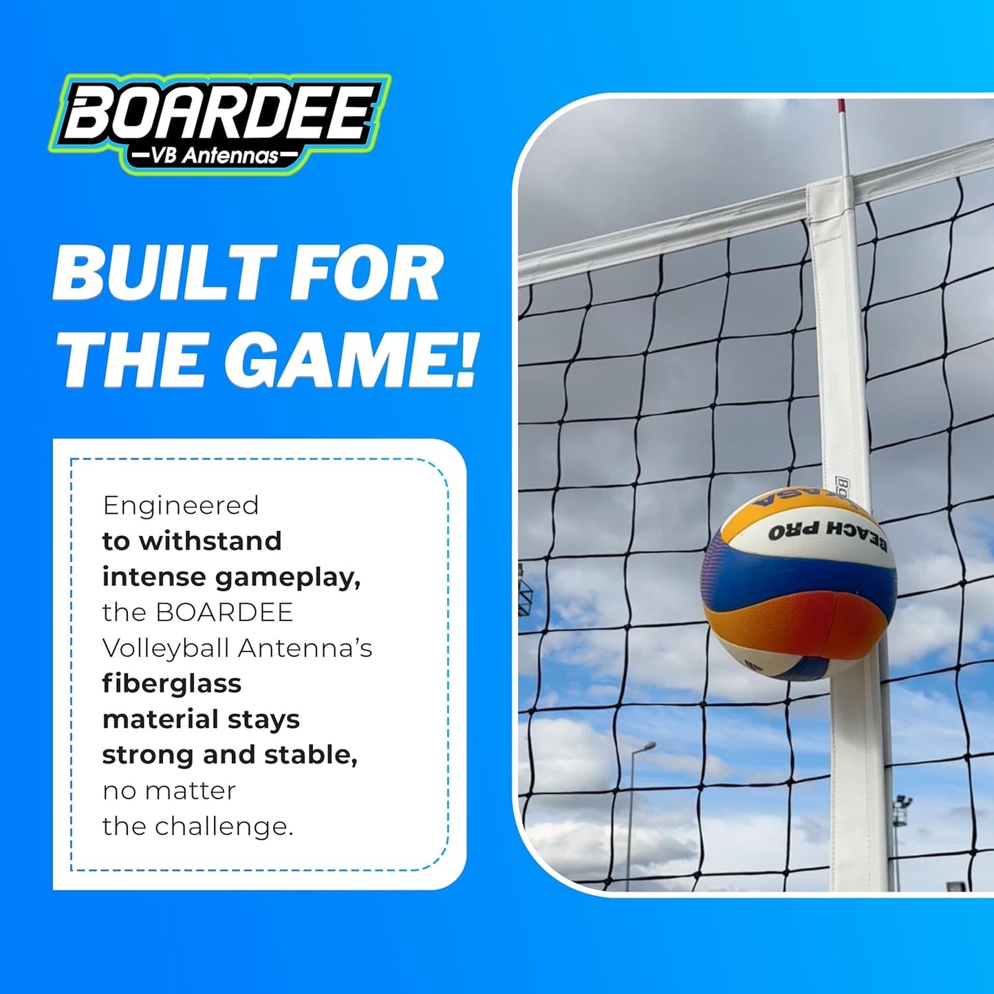 PRO Volleyball Antenna Pole Set – Foldable Fiberglass Volleyball Training Equipment with Hook & Loop Sleeves – Indoor & Beach Sports & Outdoors Accessories – Collapsible Referee Antenna Poles