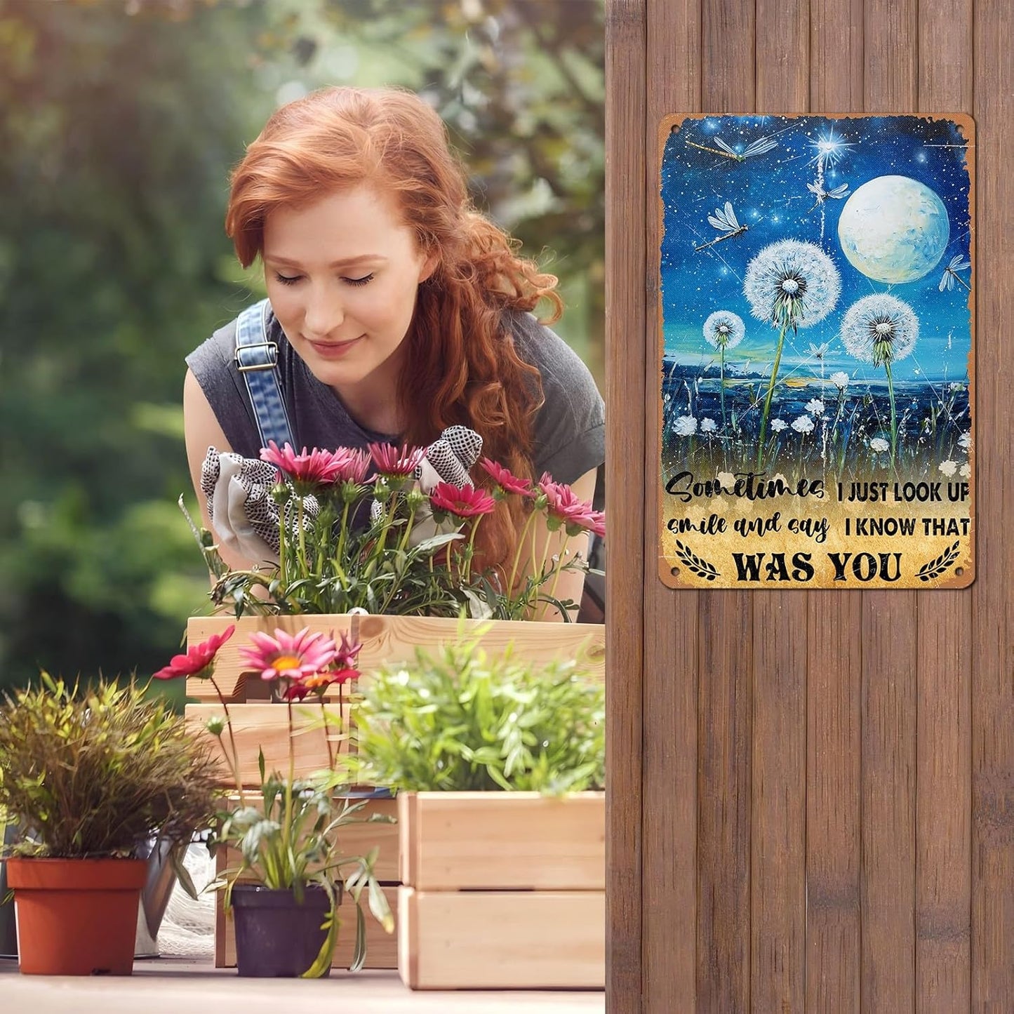 Vintage Dragonfly Tin Sign Sometimes I Just Look Up Smile and Say I Know That was You Retro Metal Poster Funny Wall Art Cafe Office Bar Plub Club Toilet Farm Room Garden Plaque 12 * 8inch