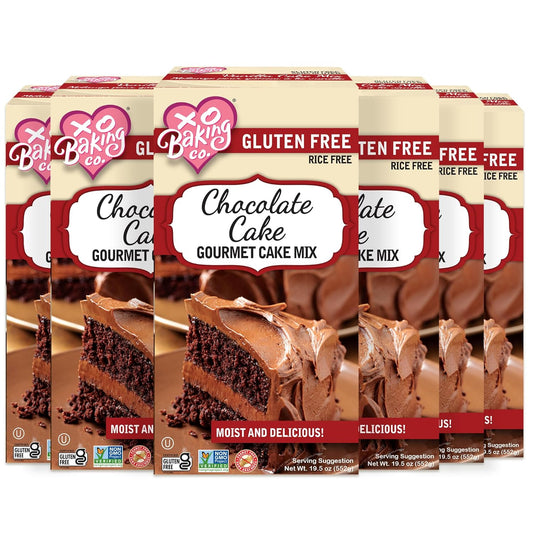 XO Baking Co. Gluten Free Chocolate Cake Gourmet Cake Mix; Non-GMO; Kosher; Rice Free; Soy Free; Dairy Free; Peanut Free; No Preservatives; No Artificial Flavors or Colors, 19.5oz (Pack of 6)