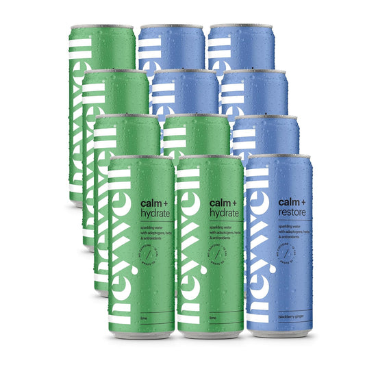 Heywell Sparkling Adaptogenic, Calm Variety Pack, 12 Fluid Ounce (Pack of 12) - Organic, Non GMO, Vegan, Gluten Free, Dairy Free
