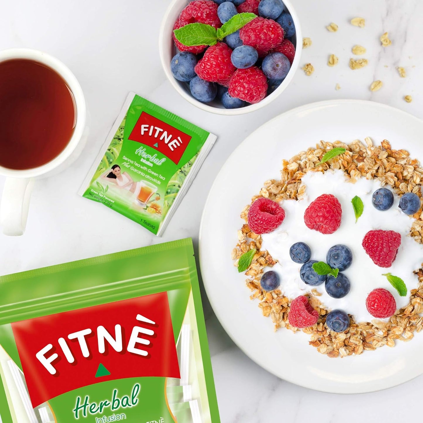 FITNE Green Tea Herbal Honey Lemon With Garcinia Senna Infusion Gentle Detox Cleanse High Antioxidant No Calories Stevia Sweetener, 60 Tea Bags