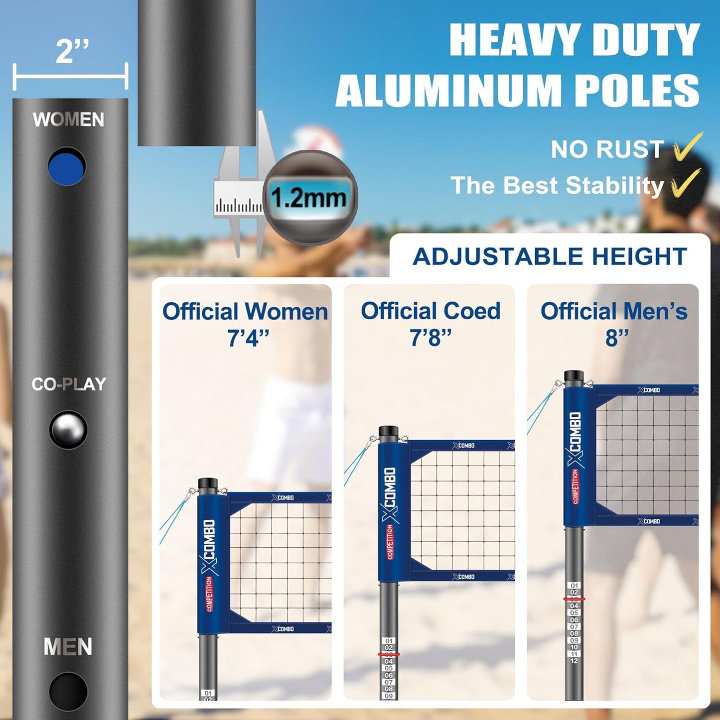 Professional Volleyball Net Set Heavy Duty for Outdoor Backyard Portable with Aluminum Adjustable Height Scoring Poles, Regulation Nets System for Tournament, Grass