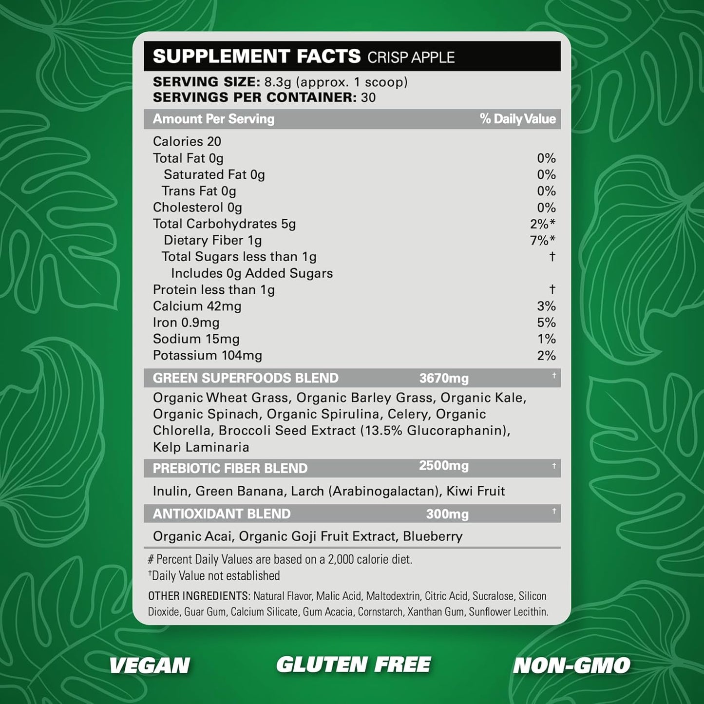 EHP Labs OxyGreens Super Greens Powder - Spirulina & Chlorella Superfood, Green Juice Powder & Greens Supplements with Prebiotic Fibre, Antioxidants & Immunity Support, 30 Serves (Crisp Apple)