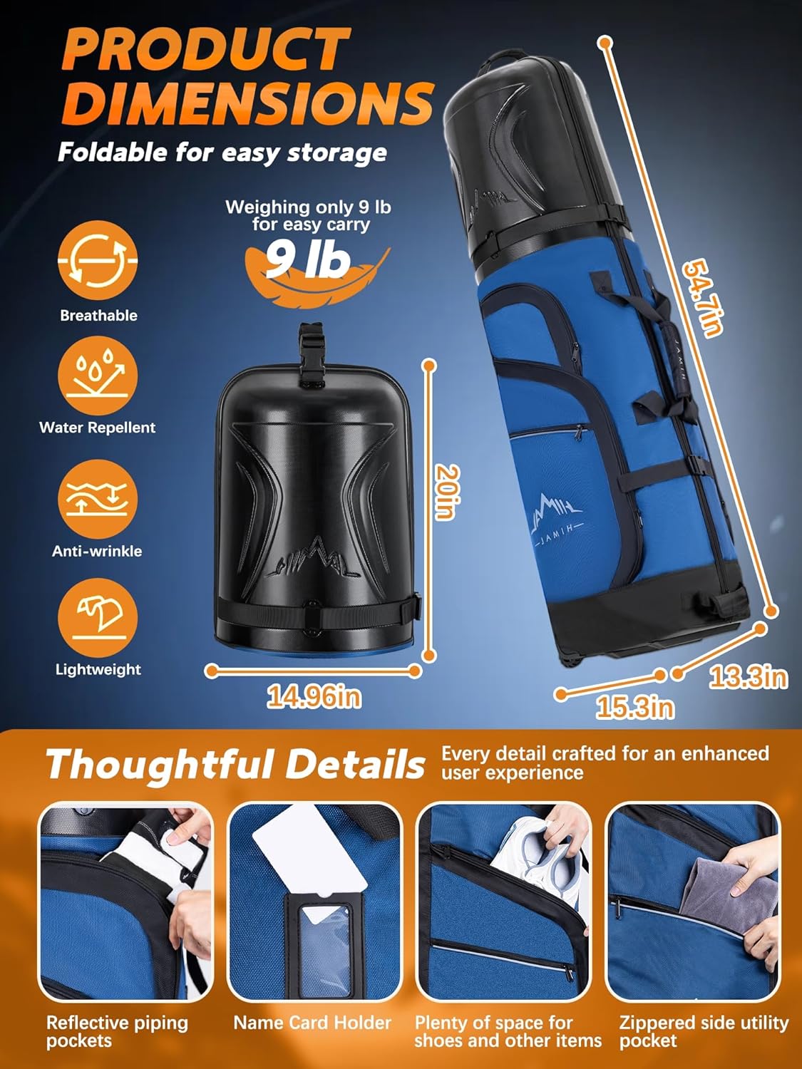 Golf Travel Bag with PC Hard Case Top, 1680D Heavy Duty Oxford Fabric Golf clubs Travel Bags for Airlines with Wheels, Wear-Resistant, Foldable