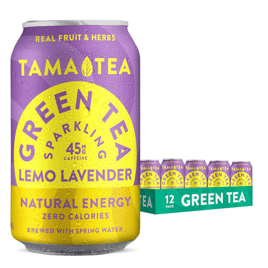 Tama Tea Sugar-Free Sparkling Green Tea, Lemo Lavender – Organic & Naturally Energizing – Zero Calories, Zero Carbs, Non-GMO – Antioxidant-Rich with 45mg Natural Caffeine – 12 oz Cans (12-Pack)