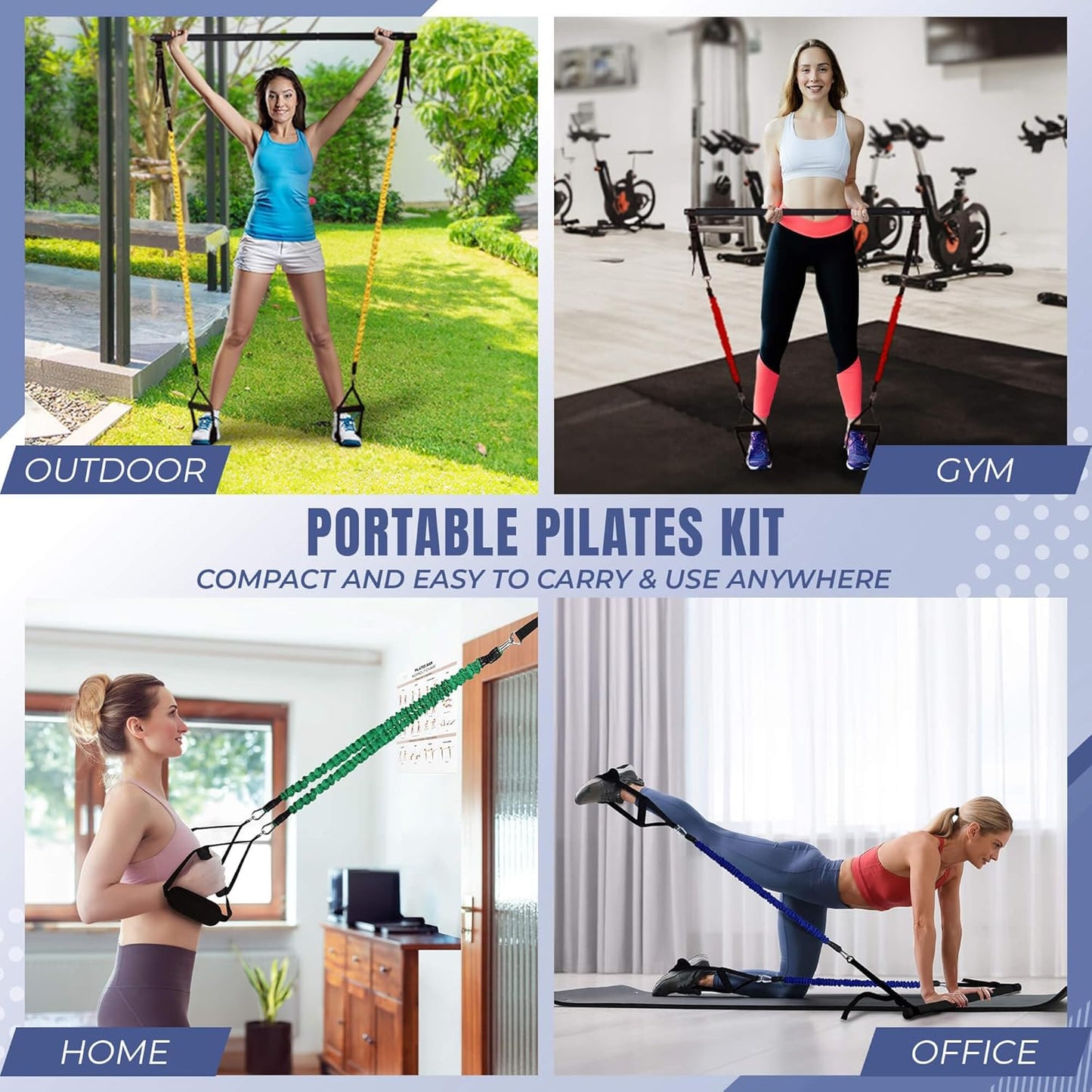 Verde Acqua Pilates Essentials Kit for Short Women with Resistance Bands - Multifunctional Pilates Sculpt Bar - Home Gym Workout Equipment - Includes Exercise Chart for Full Body Workout