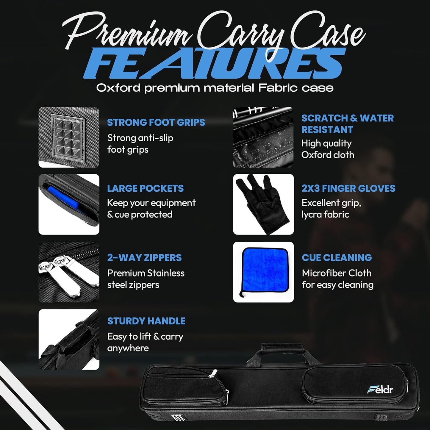 Obsidian Carbon Fiber Pool Cue Stick 57" Billiard Cue Sticks Professional Low Deflection Pool Sticks with 12.5mm Tip, Microfiber Cloth, Gloves, Pool Cue Case & Pool Cue Chalk for Adults