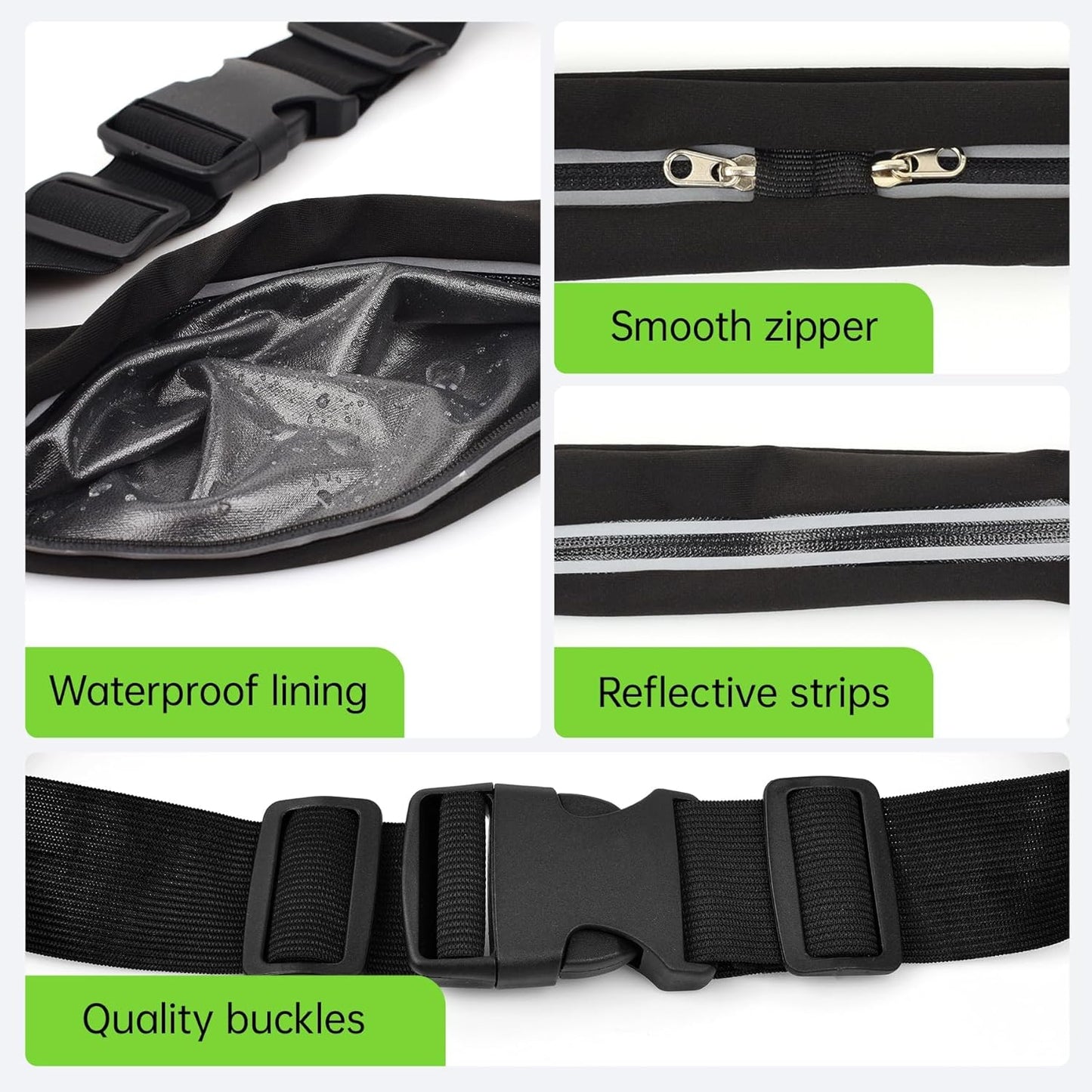 Slim Running Belts for Women Men - Running Phone Holder Fanny Pack for Key, Accessories Fits ALL Cell Phones, Black