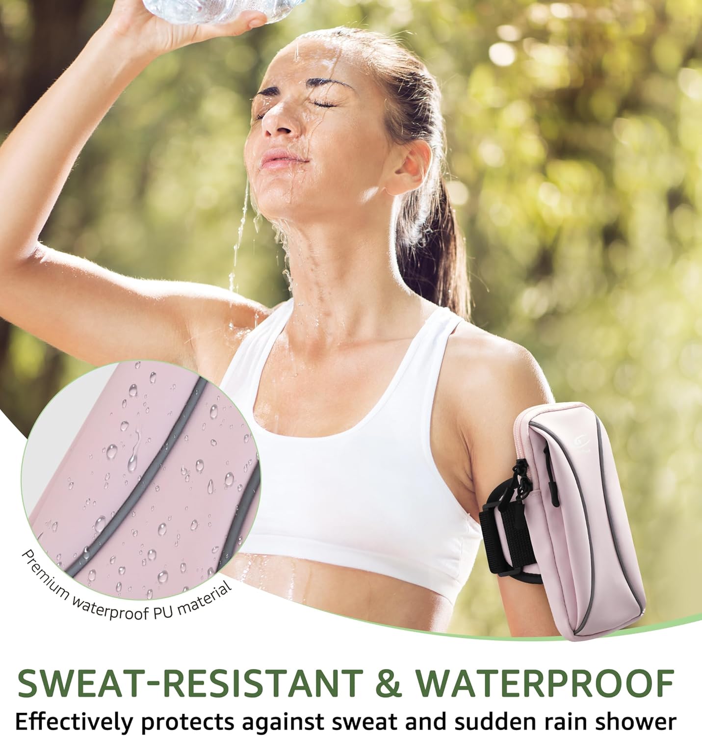 HiRui Arm Bag & Wrist Bag Phone Holder, Sports Running Armband for Gym, Cycling & Workout, Compatible with iPhone 16/15/14 Series, Samsung Galaxy & More, Reflective, Adjustable, Secure Fit (Pink)