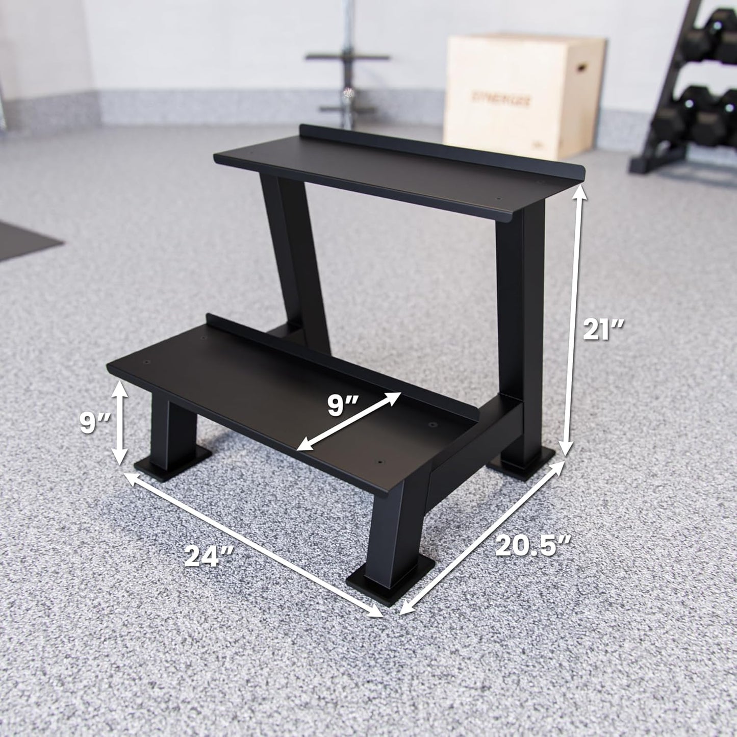 Synergee Kettlebell Storage Rack - Gym Storage Rack for Fitness Equipment Organization. 2-Tier Shelf for Holding Synergee Kettlebells.