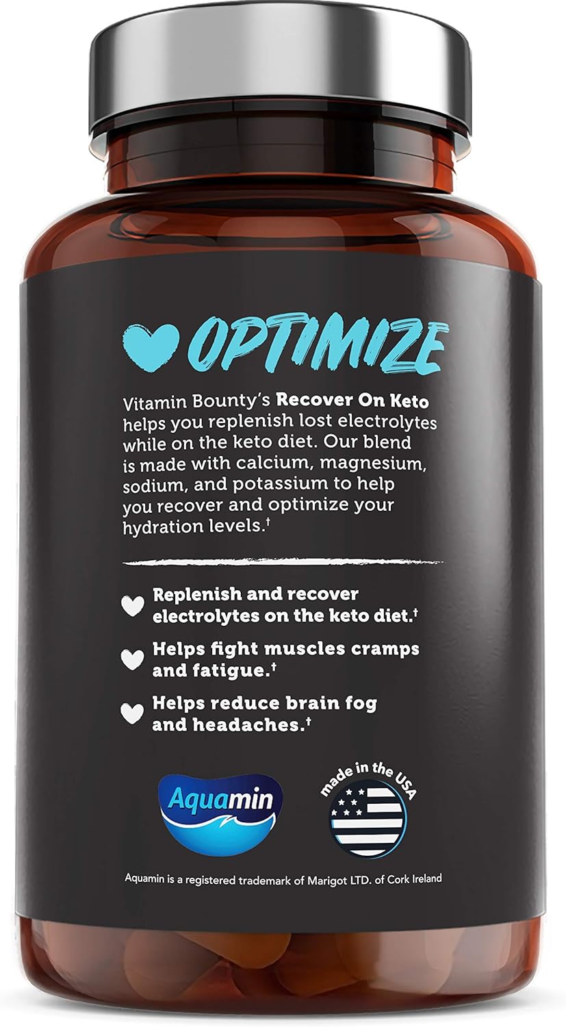 Vitamin Bounty Recover On Keto Electrolytes - Keto Supplements, Electrolytes Pills, Electrolyte Supplement, Keto Vitamins, Sugar Free Hydration, Boost Energy, GLP 1 Support- 60 Capsules