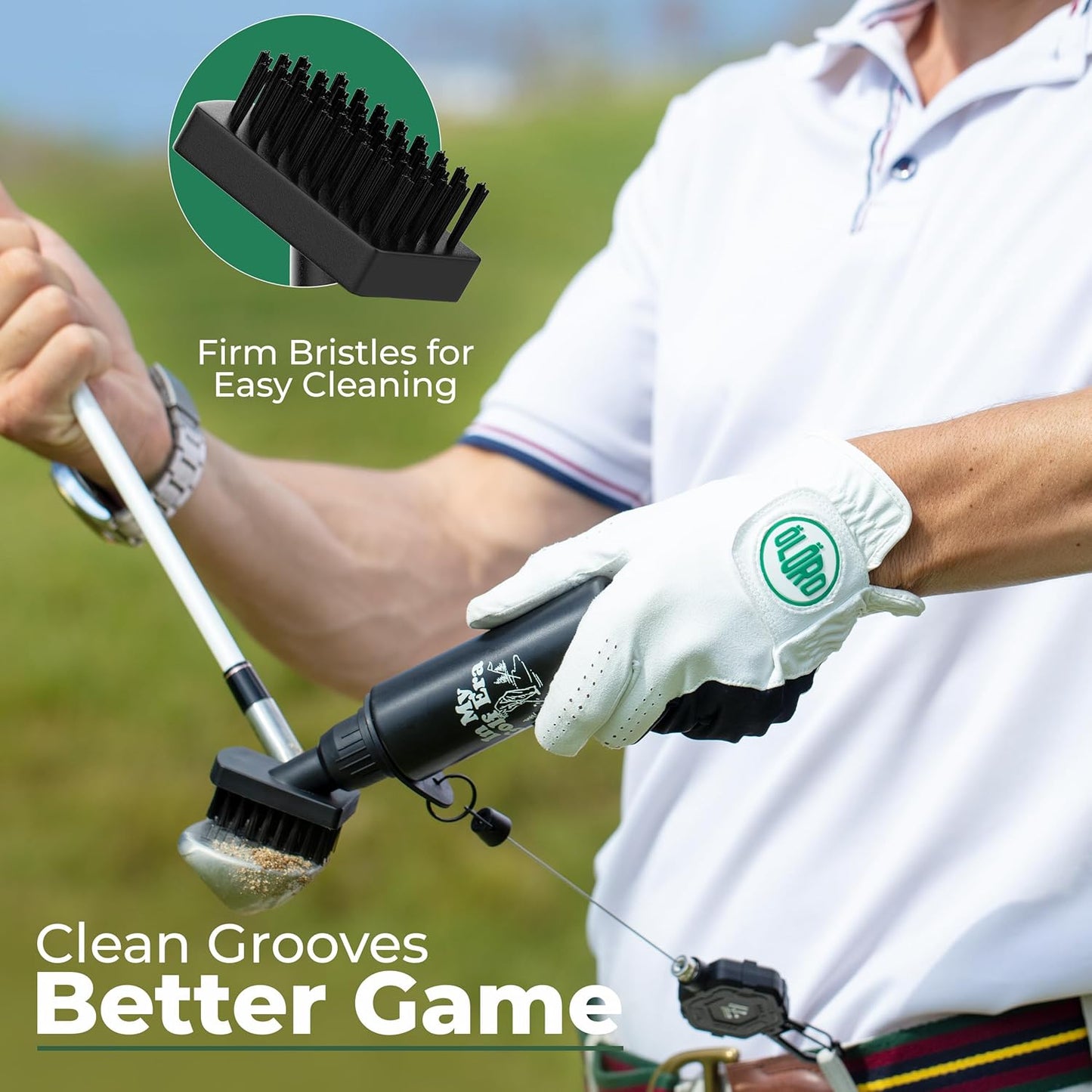 Premium Golf Club Cleaner with Anti-Sag Reel and Integrated Water Bottle - Golf Accessories for Men and Women - Essential Golf Club Brush for Golfer