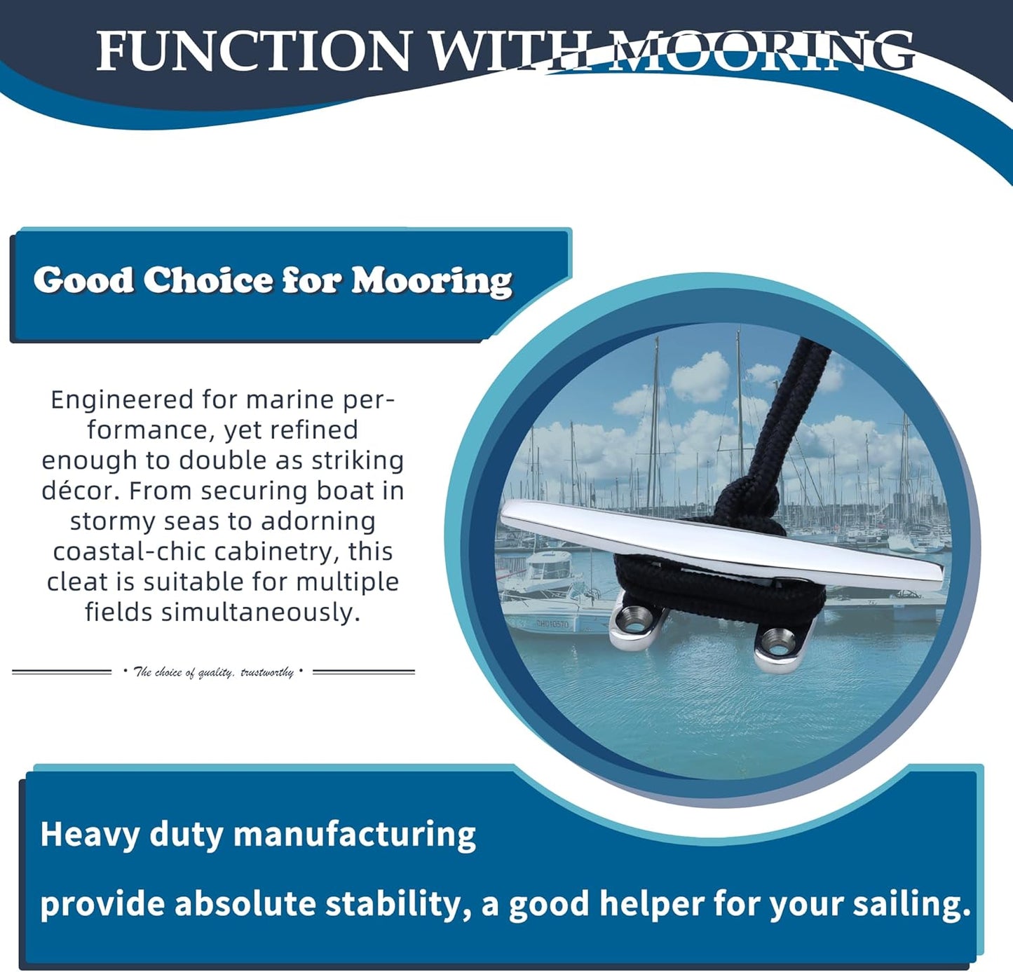 SHENGHUISS Boat Cleat 316 Stainless Steel Open Base Boat Dock Cleats Flat Top Mooring Cleat for Boat, Deck, Dock, Hook (4"/5"/6"/8"/10"/12")