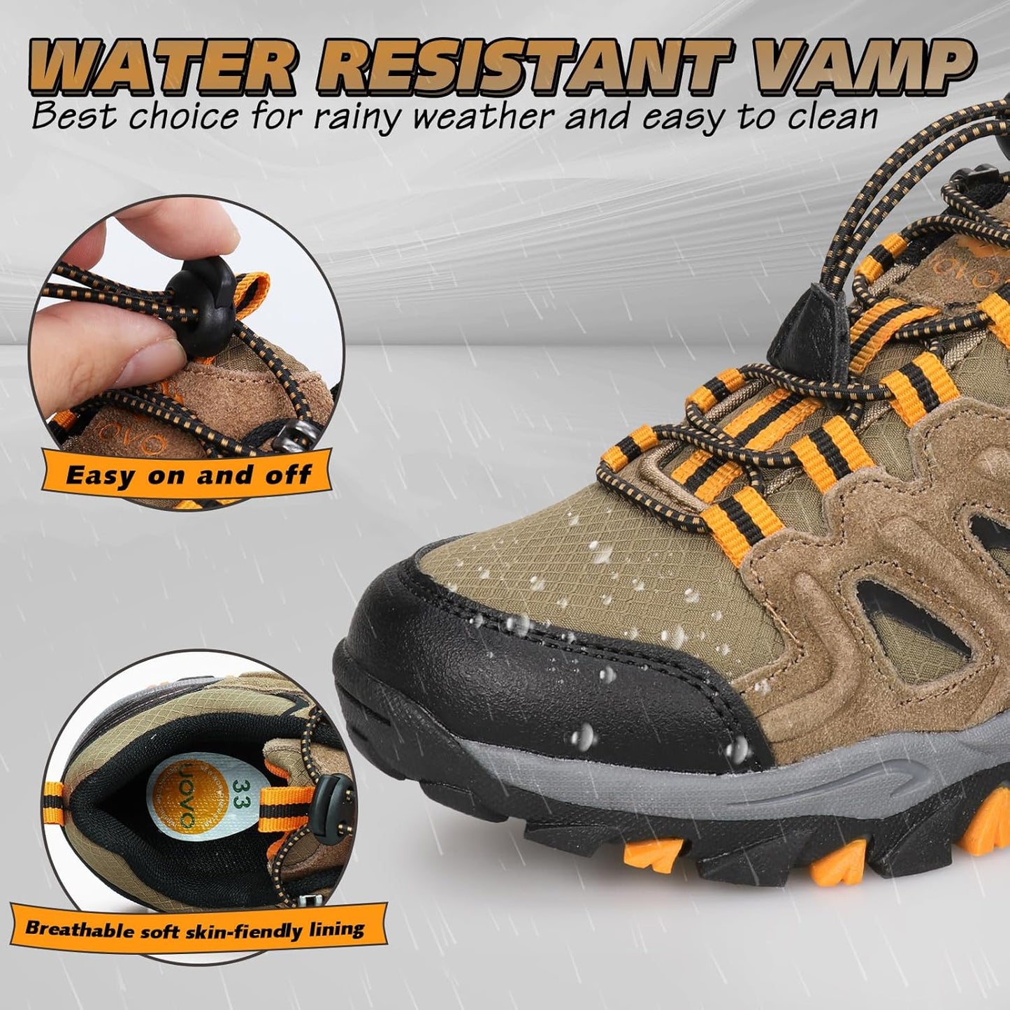 UOVO Boys Girls Hiking Shoes Kids Waterproof Running Trail Fashion Sneakers Breathable Lightweight Non-Slip Outdoor Walking Sports Shoe(Little/Big Kids)