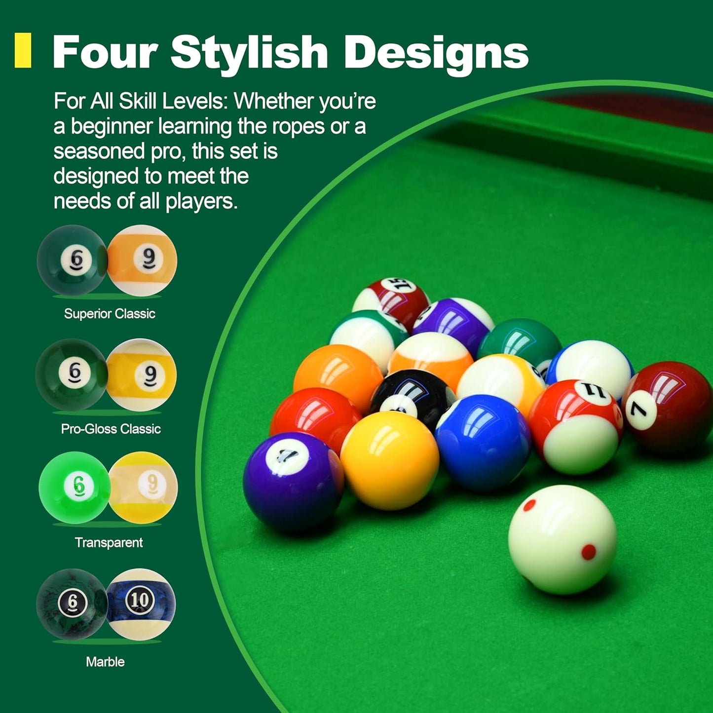 Pool Shark Authentic Billiard Balls Professional/Amateur Set High-End Pure Polyresin 2-1/4-inch Balls Complete 16pcs Set