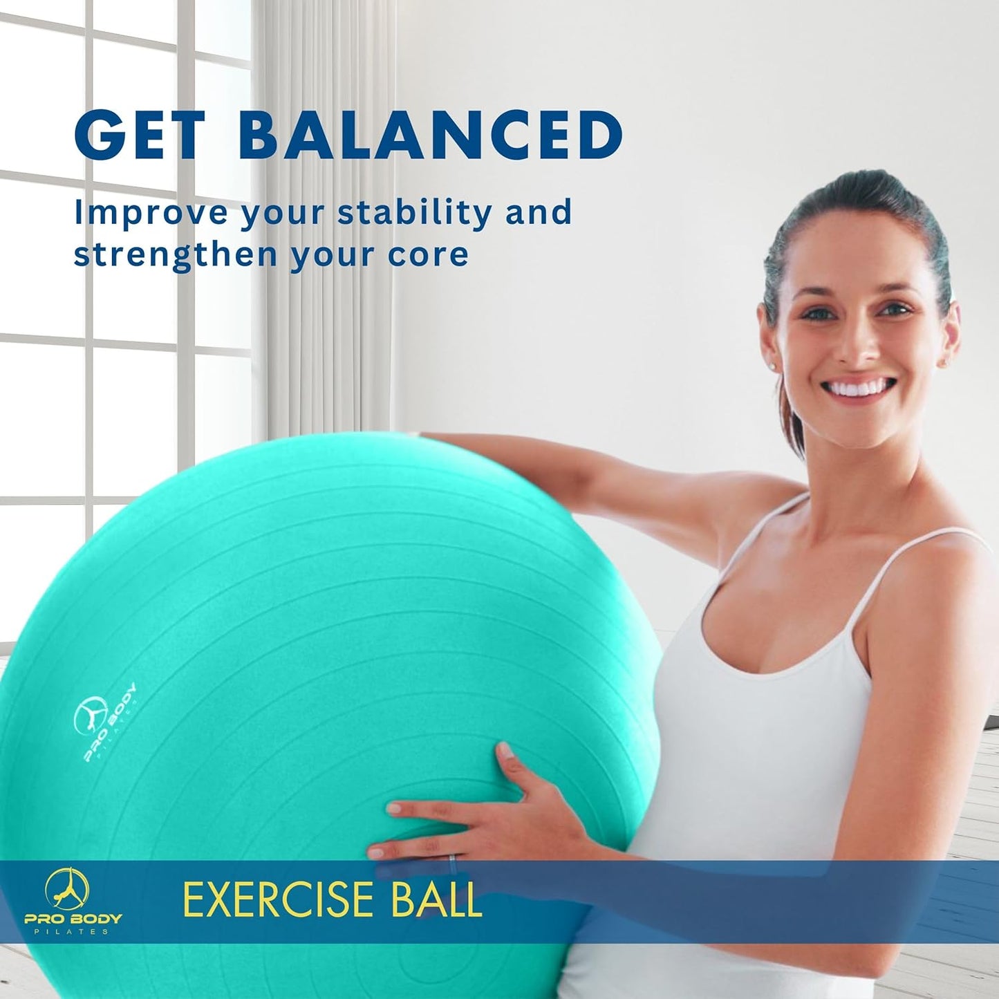 ProBody Pilates Yoga Ball - Fresh Colors Exercise Ball for Stability, Pregnancy, Workout & Physical Therapy