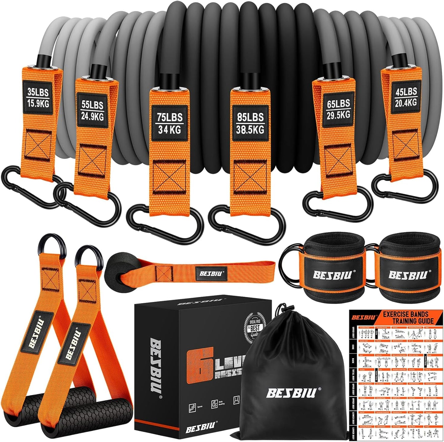 Heavy Resistance Bands for Working Out, 300lbs/360lb/420lb Exercise Bands Workout Bands with Handles, Door Anchor, Ankle Straps, Home Gym Workout Equipment for Men Fitness Strength Training Stretching