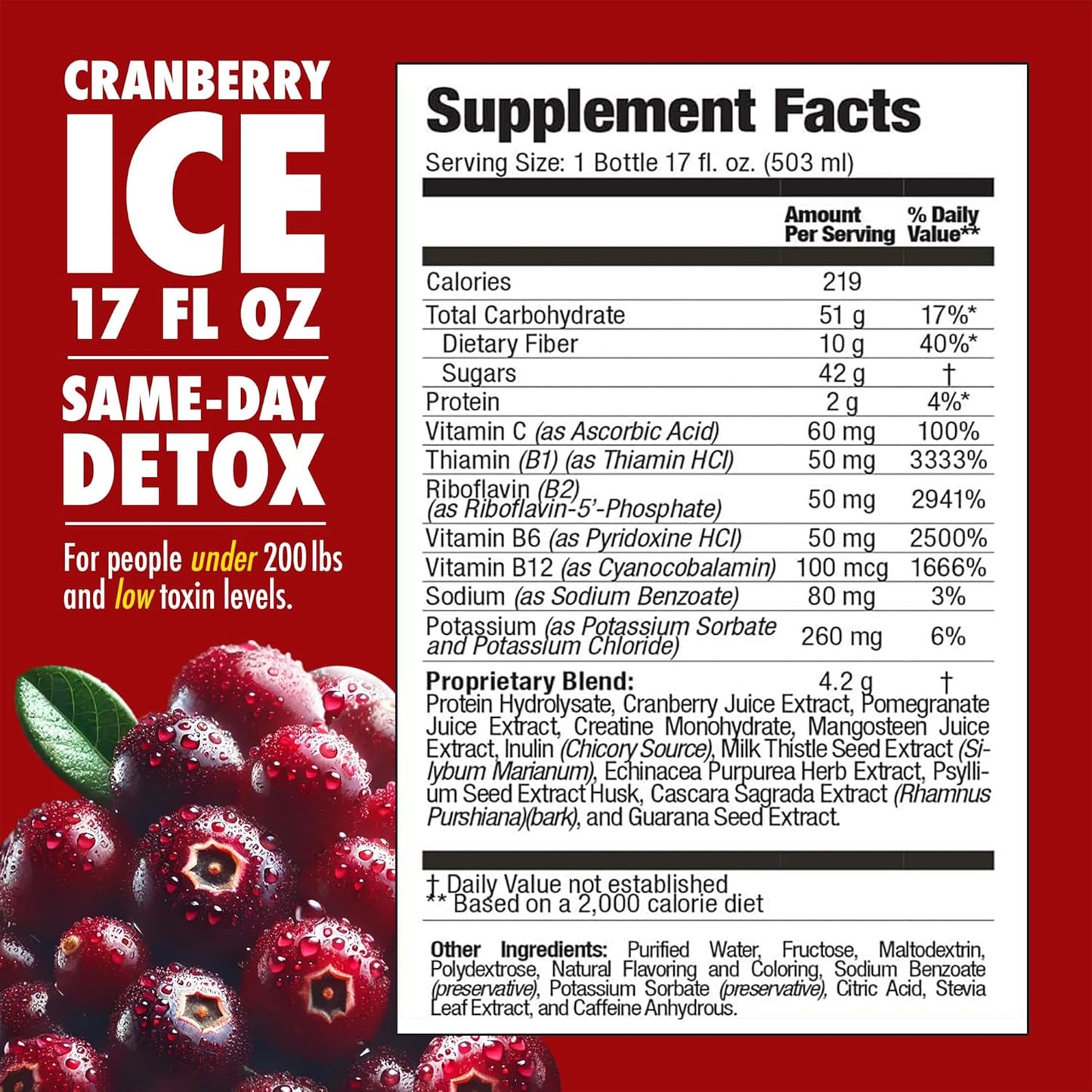Rescue Detox ICE - Cranberry Flavor - 17oz | Works in 90 Minutes Up to 5 Hours