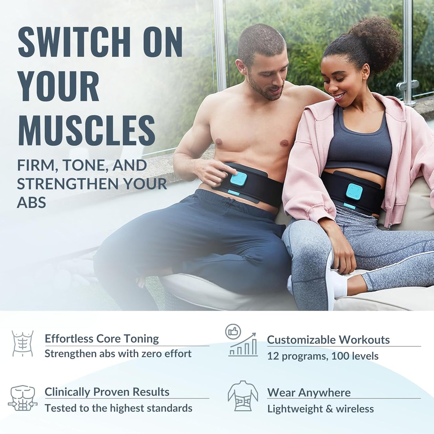 Slendertone Evolve Abs Trainer, EMS Training Device, Abdominal Muscle Trainer, Abdominal Trainer with 12 Programs and 100 Intensities, Portable Muscle Stimulator, for Abdomen Fitness Training