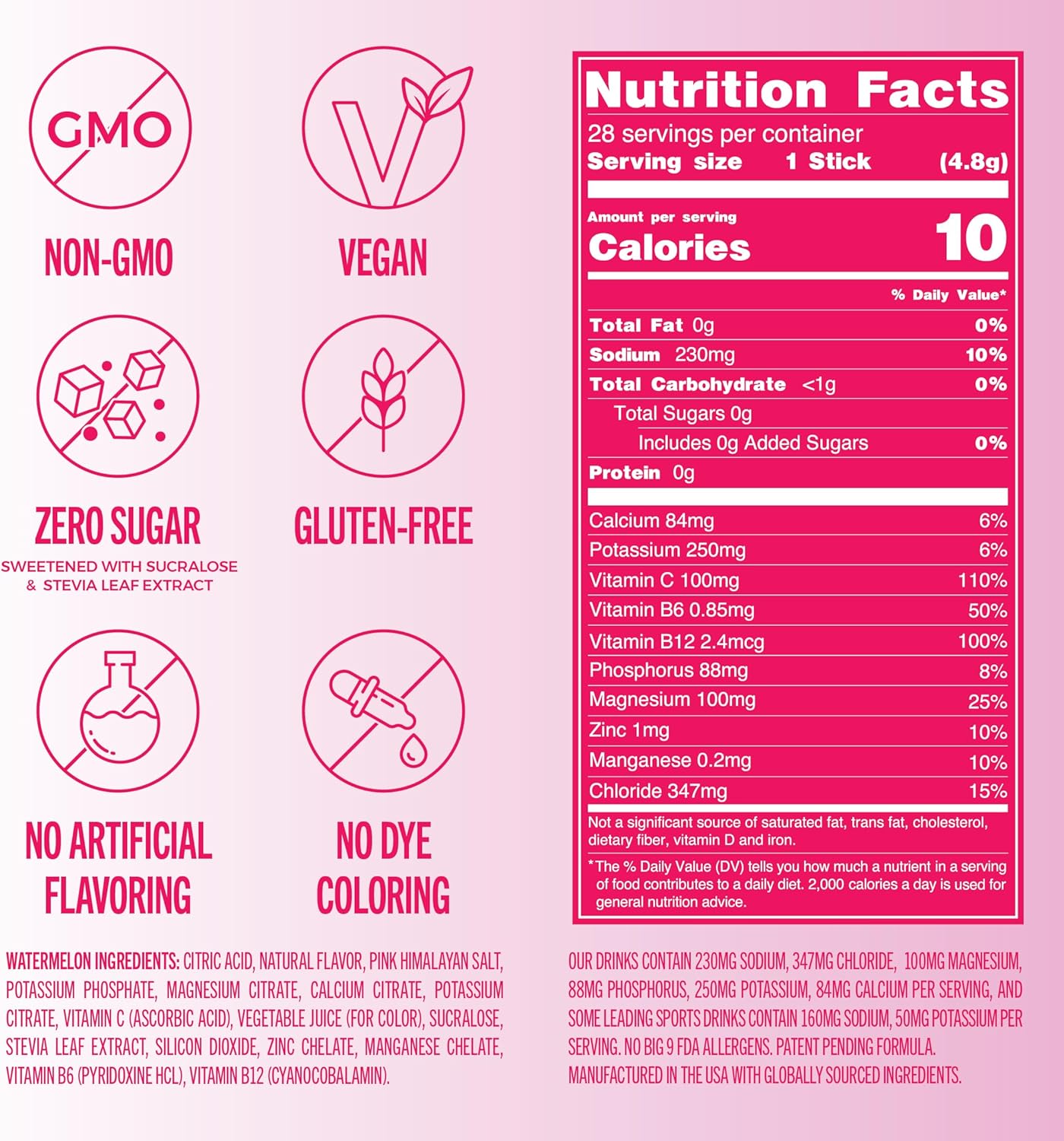 TREVI™ Sugar Free Electrolytes - Drink Mix Hydration Powder Packets - 28 Count - Watermelon