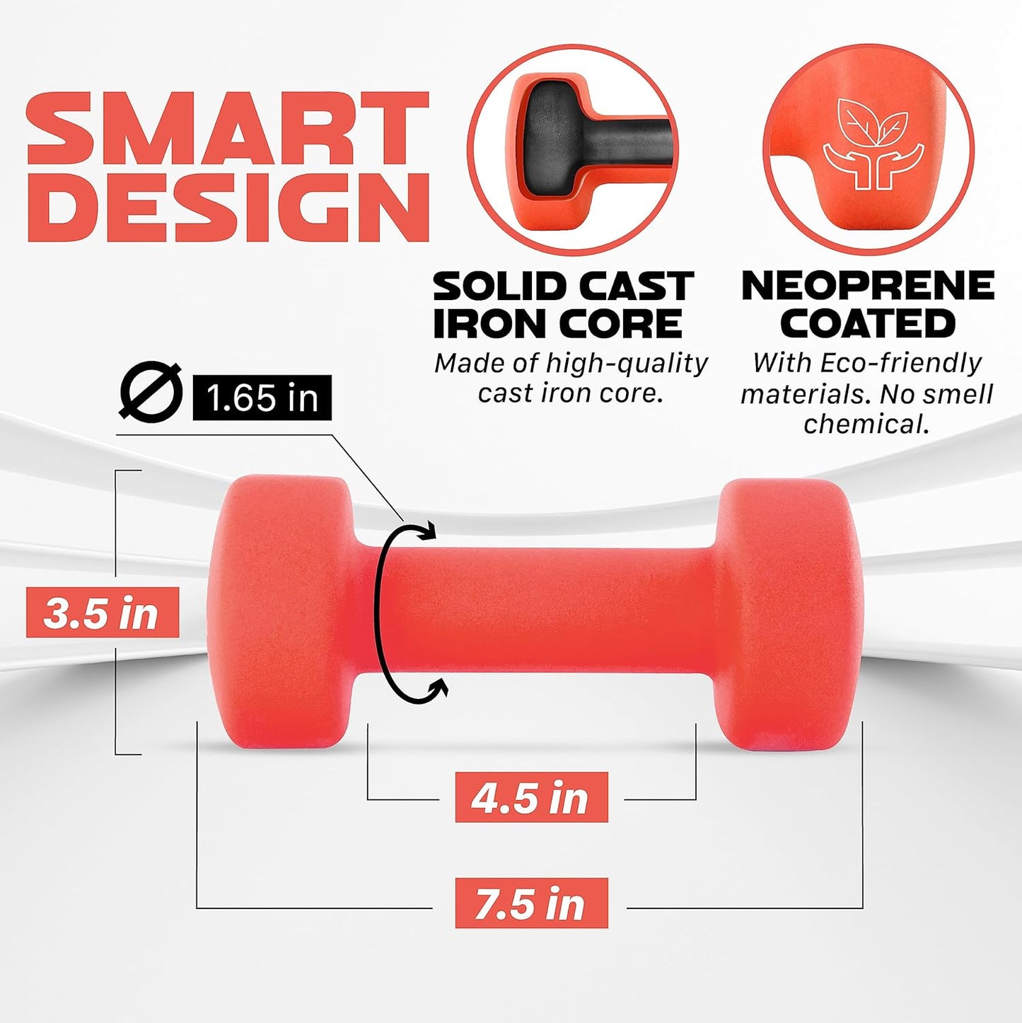 Yes4All Neoprene Coated Dumbbell Hand Weight Sets of 2 - Multiple Weight Options with 15 Colors, Anti-roll, Anti-Slip, Hexagon Shape