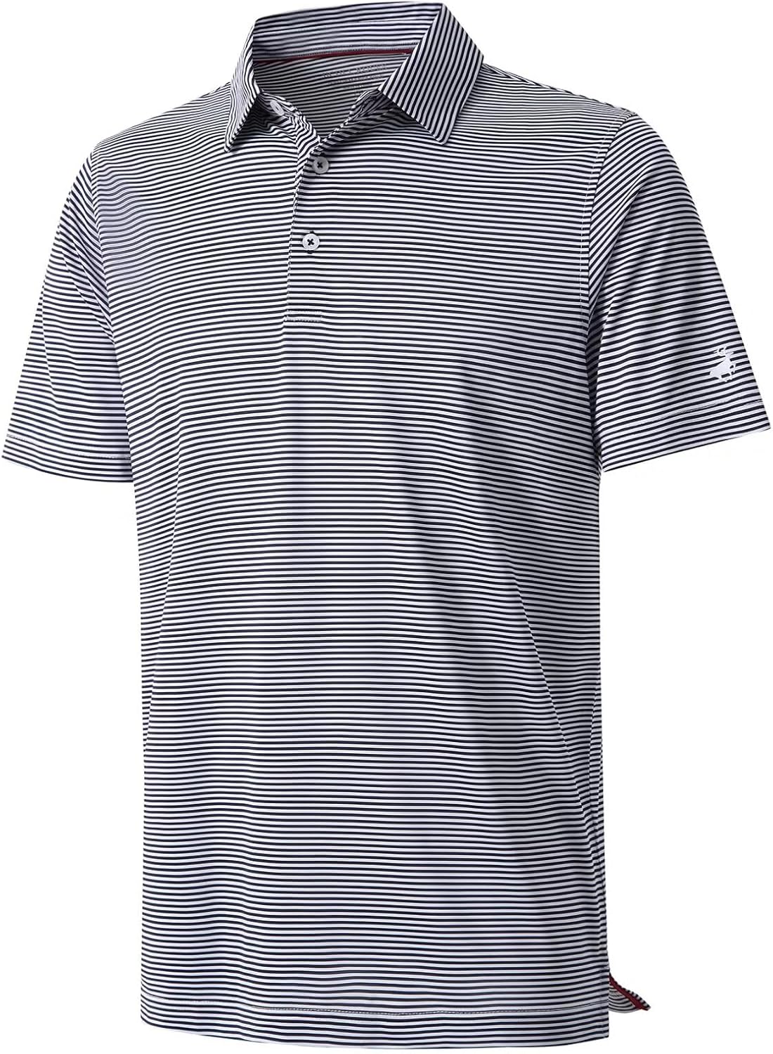 Mens Golf Shirt Moisture Wicking Dry Fit Performance Sport Short Sleeve Striped Golf Polo Shirts for Men