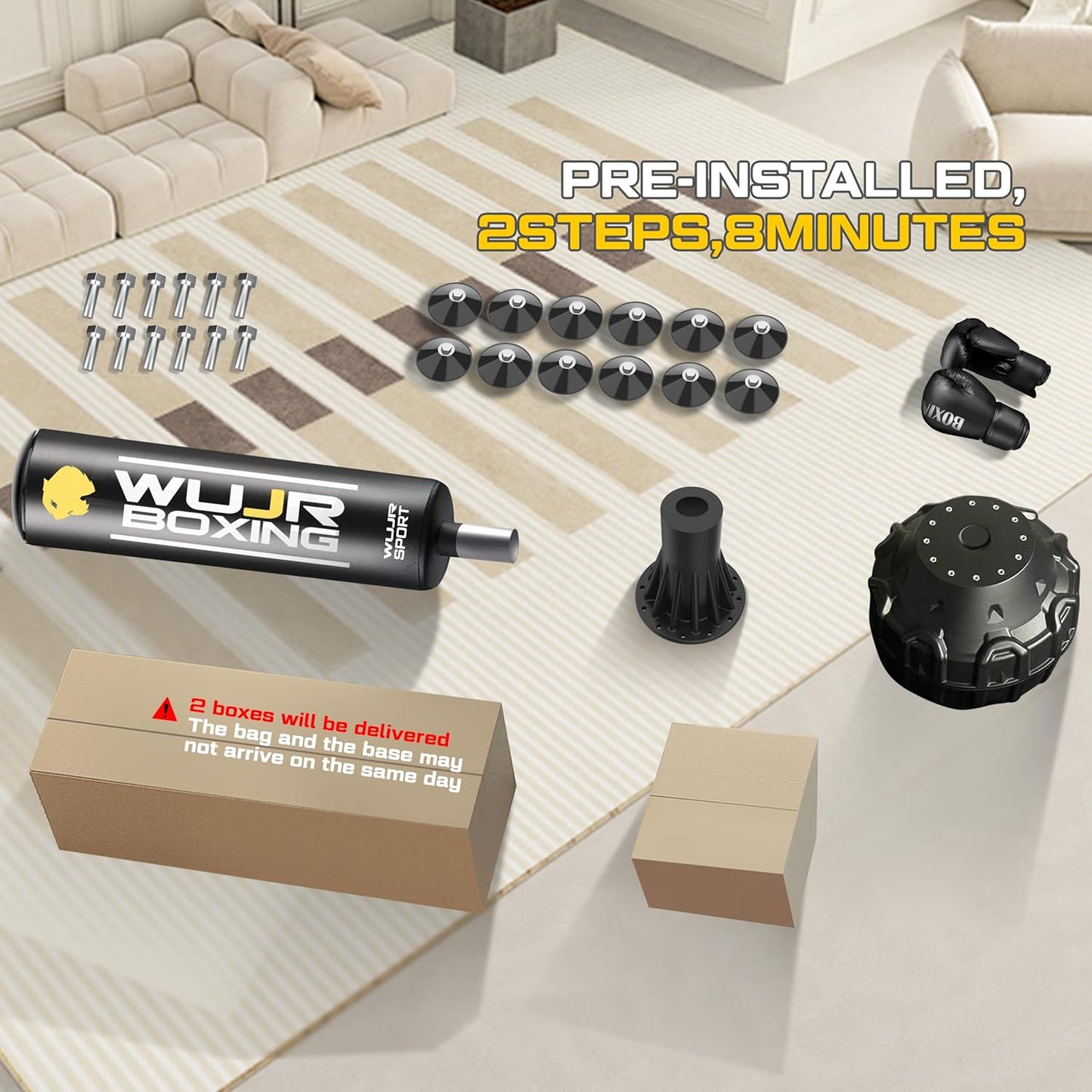 70'' Freestanding Punching Bag with Boxing Gloves Heavy Boxing Bag with Suction Cup Base - Men Stand Kickboxing Bag