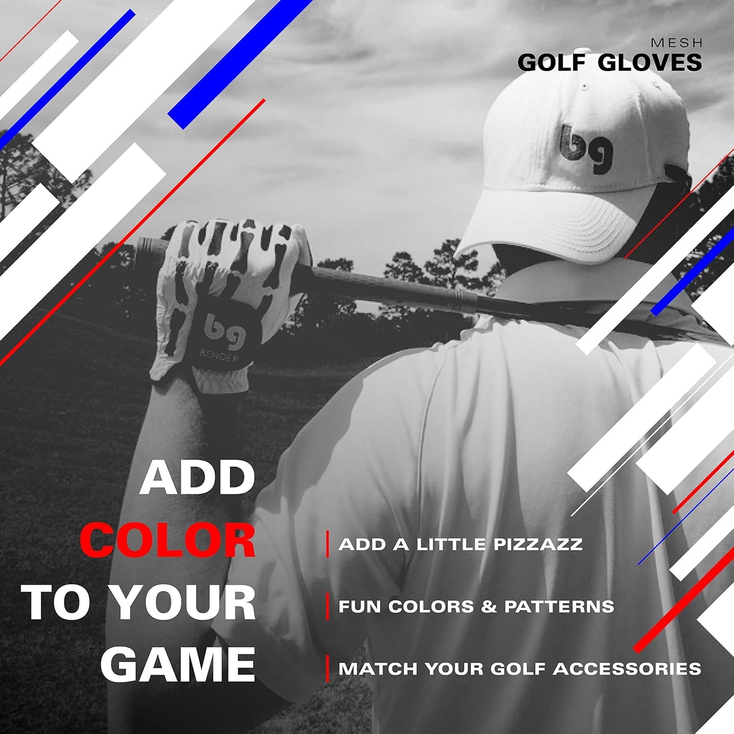BG Bender - Mens Golf Glove, Durable Mesh Golf Gloves, Unique Golf Gloves