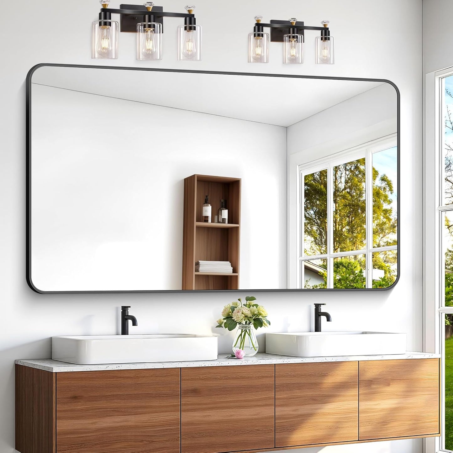 60x36 inch Large Bathroom Mirror,Black Rectangle Mirror,Wall Mounted Bathroom Frame Vanity Mirror with Round Corner for Bedroom Living Room, Entryway Hangs Horizontal or Vertical