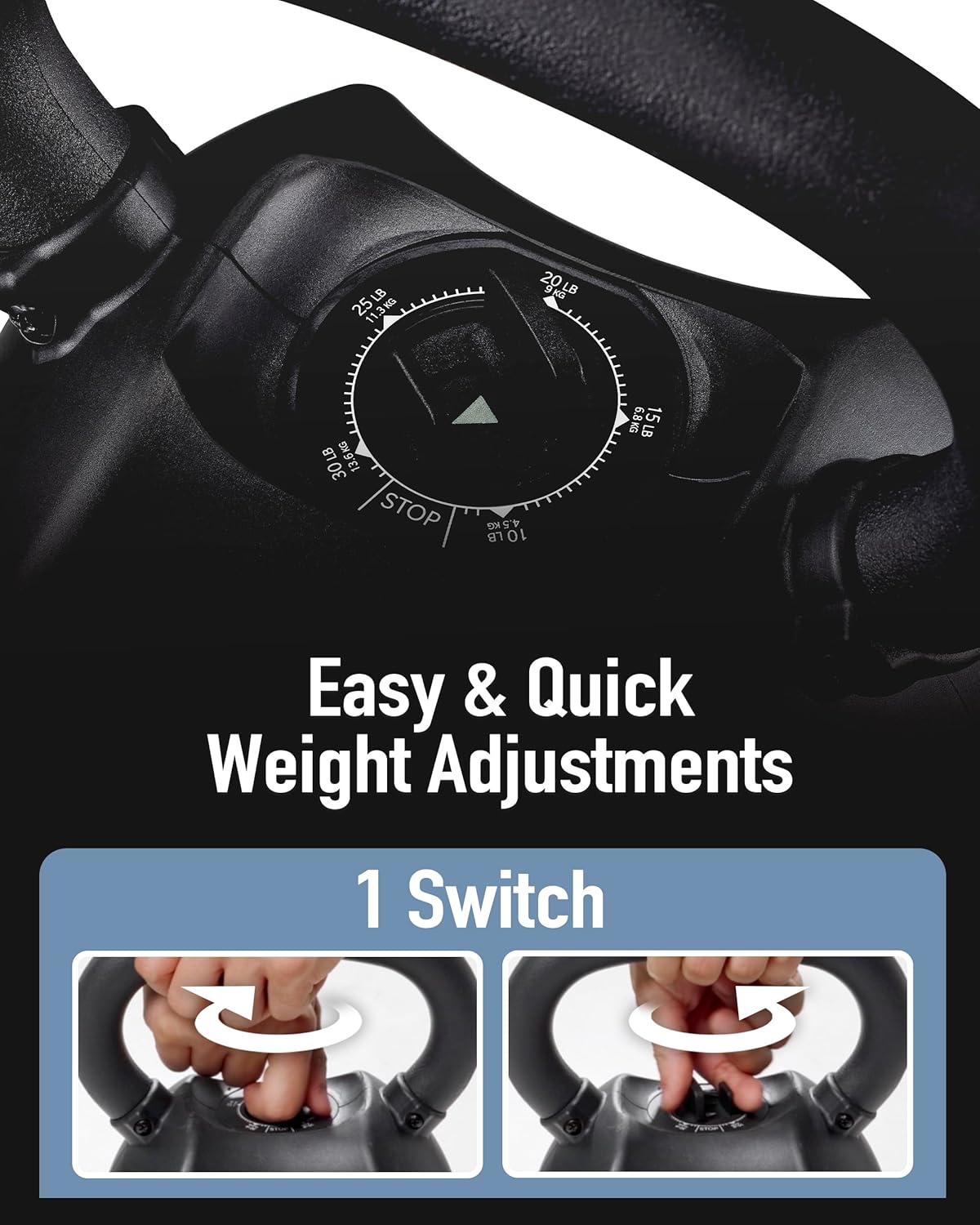 Adjustable Kettlebell 30lb Weight Training Fitness Exercise Full Body Workout 5 in 1 for Home Gym Beginners Woman