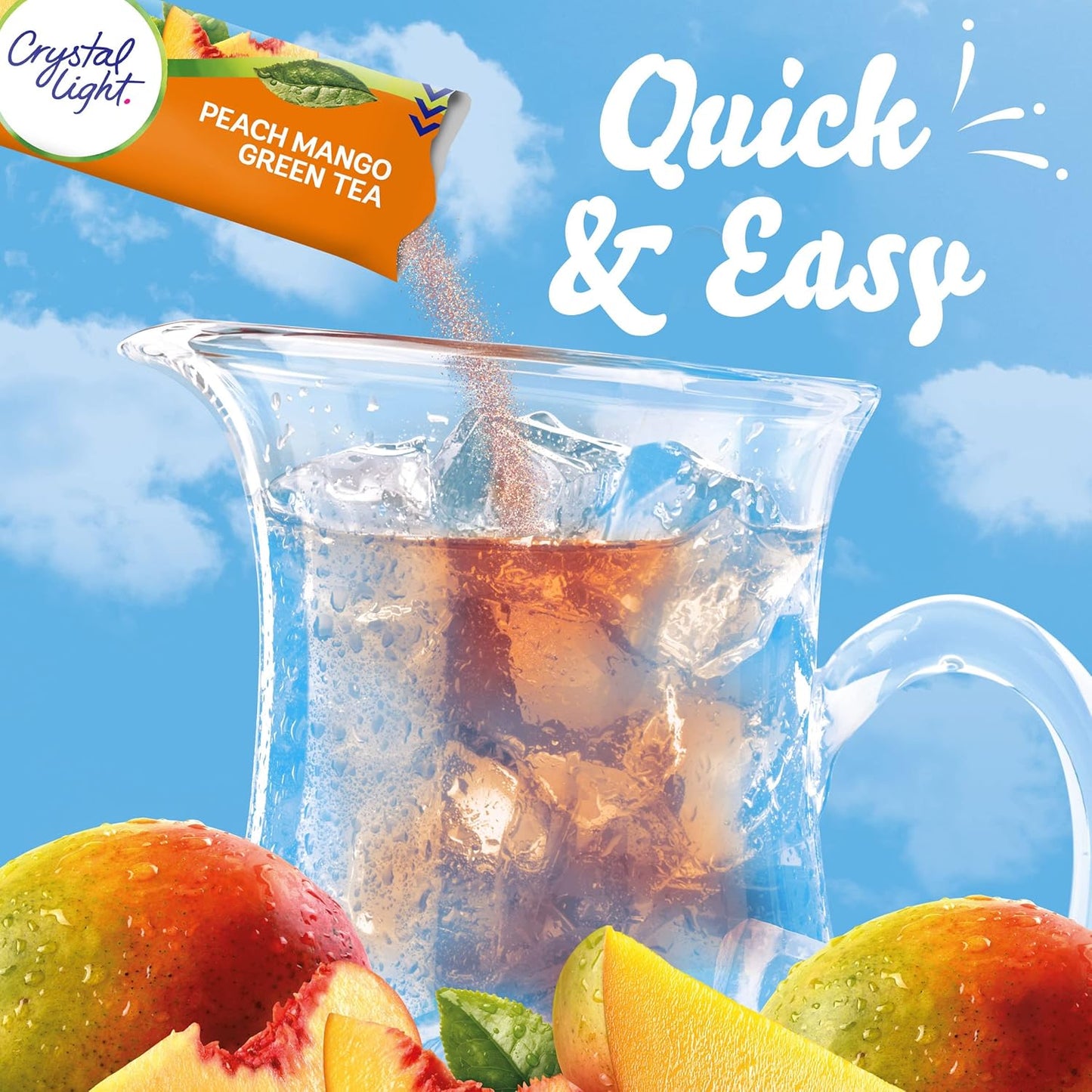 Crystal Light Peach Mango Green Tea Naturally Flavored Powdered Drink Mix, 60 ct Pack, 12 Canisters of 5 Pitcher Packets