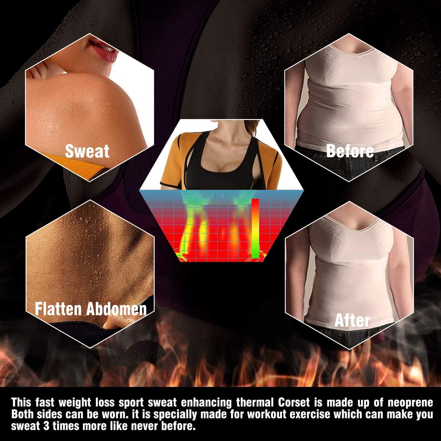 NonEcho Women Sauna Body Shaper Sweat Suit Sleeve Spa Cami Hot Neoprene Slimming Workout Vest Waist Trainer Top