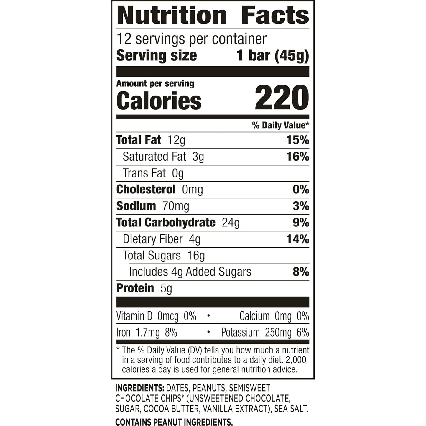 Larabar Peanut Butter Chocolate Chip, Fruit and Nut Bars, Gluten Free and Vegan, 19.2 oz, 12 Ct