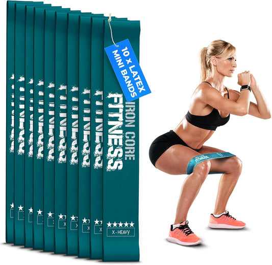 Latex Mini Resistance Bands Sets for Trainers, Bootcamp, Gym for Men and Women in Fun Colors - Ebook, Videos and Workout Chart Included by Iron Core Fitness