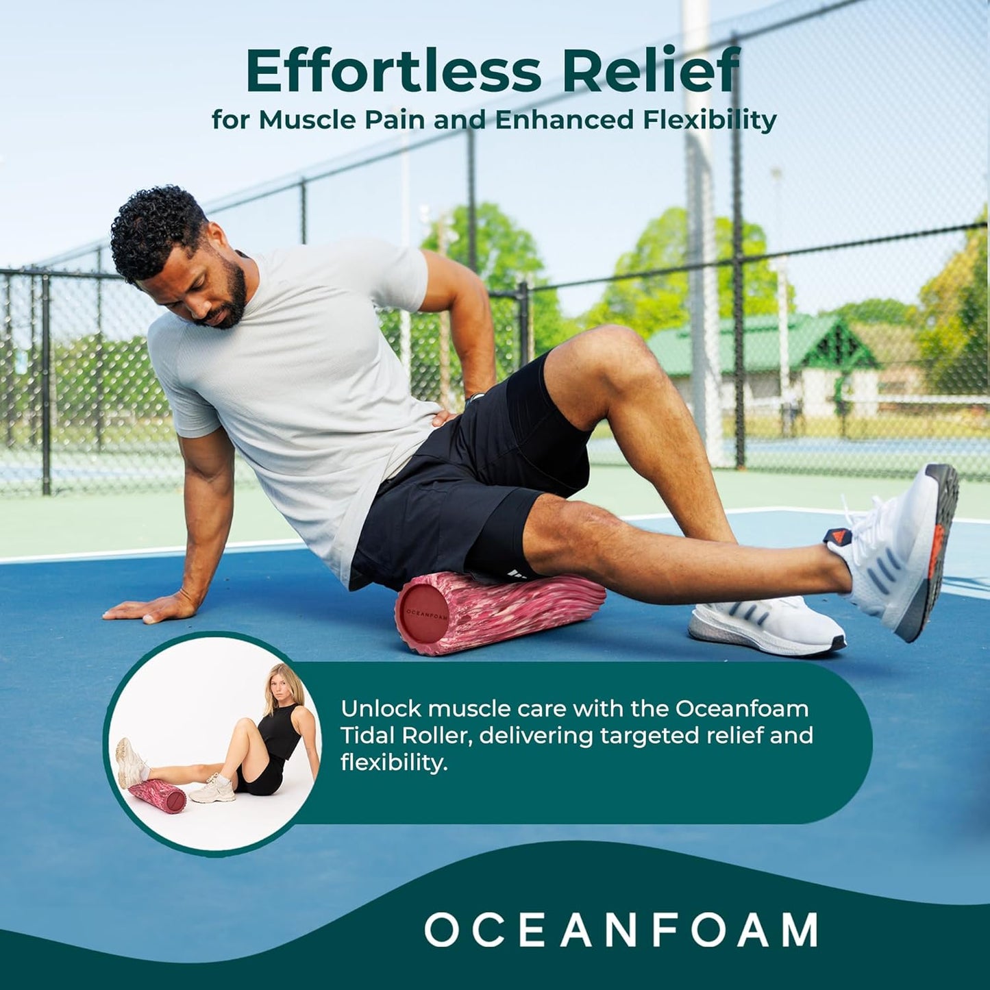 Oceanfoam Tidal Roller - Maroon, Blush & Hot Pink Marbled - Muscle Massage Foam Roller for Back Pain & Stretching - Firm & Ergonomic Wide Wave Textured - Yoga & Athletics - Full Size, 20" x 5"