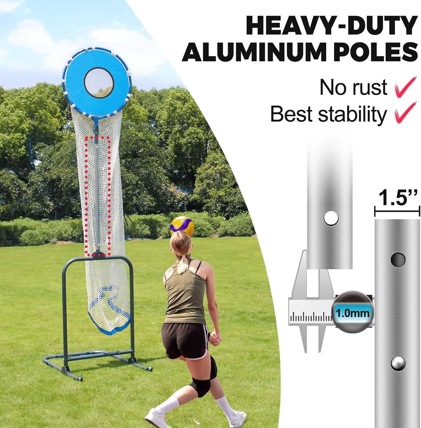 Volleyball Setter Trainer Net Setting Training Equipment Target Practice Indoor or Outdoor, Adjustable Height (4.6 ft-9.8 ft) and Angle for Serving Spiking Drills System