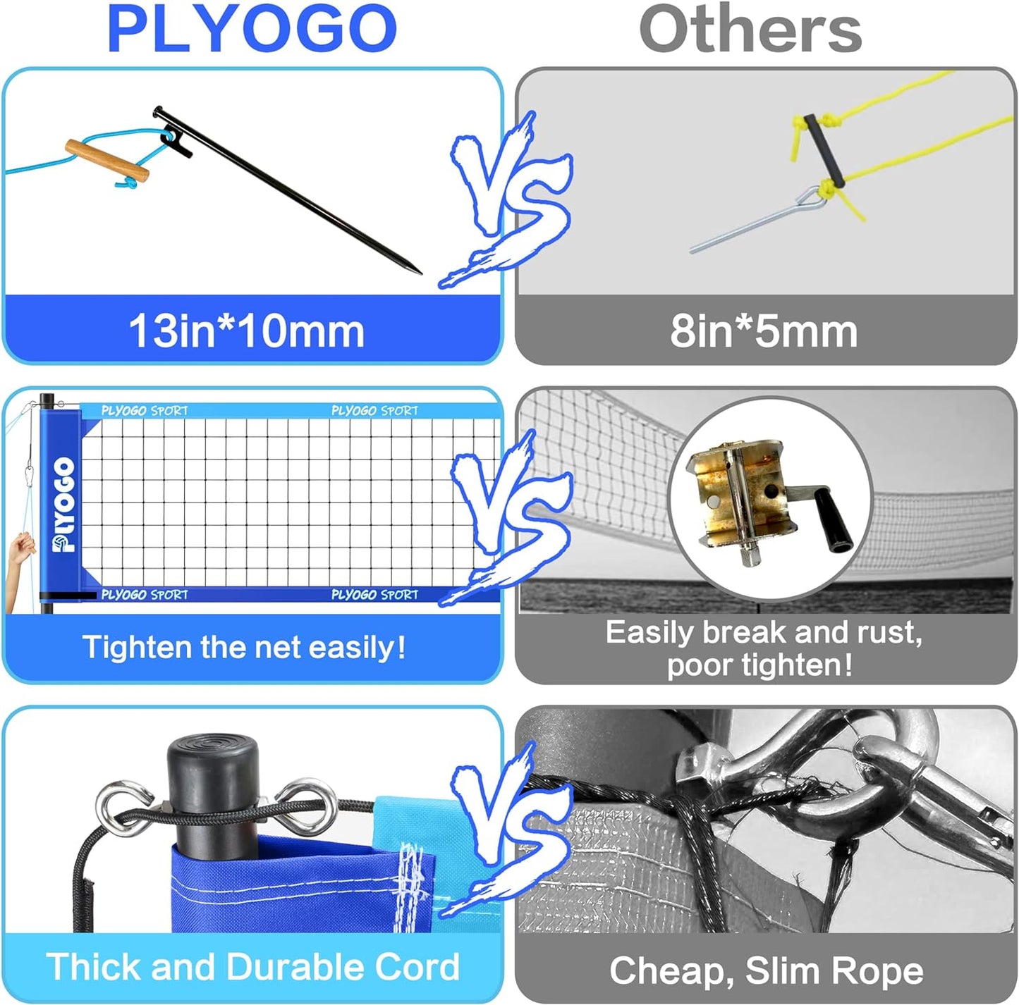 Volleyball Net for Backyard, Professional Portable Outdoor Heavy Duty Volleyball Net Set with Adjustable Aluminum Poles, Anti-Sag Design, Double Tension Adjuster for Beach, Grass |1680D Bag