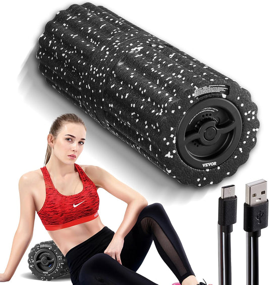 VEVOR Vibrating Foam Roller, 4-Speed Electric Massage Roller, 16" Rechargeable Muscle Roller with 3D Texture, High Density EEP Foam Massager for Muscle Deep Tissue, Back Pain Relief, Exercise Recovery